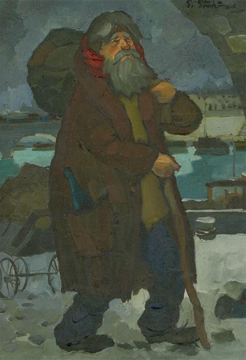 S. Stokr - Fine 1966 Oil, The Traveller - Painting by Unknown