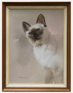 Vintage S. Suscee - Framed 20th Century Oil, Portrait of a Burmese Cat