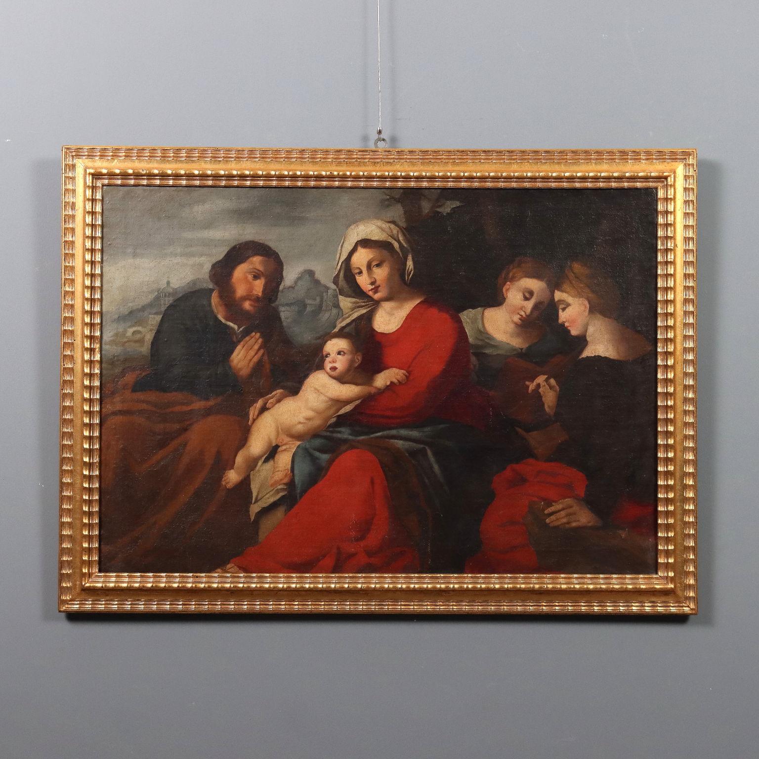 Sacra Conversazione Copia da Jacopo Palma il Vecchio XVII secolo olio su tela.