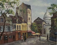 Sacre Coeur Montmartre Paris Street Scene, mid 20th century French Signed Oil
