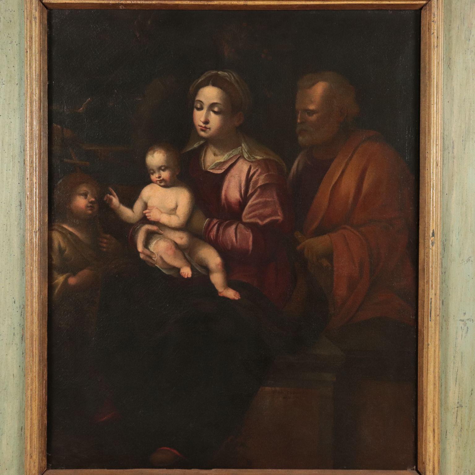 Sacred Family With Young Saint John Oil On Canvas '600 - Other Art Style Painting by Unknown