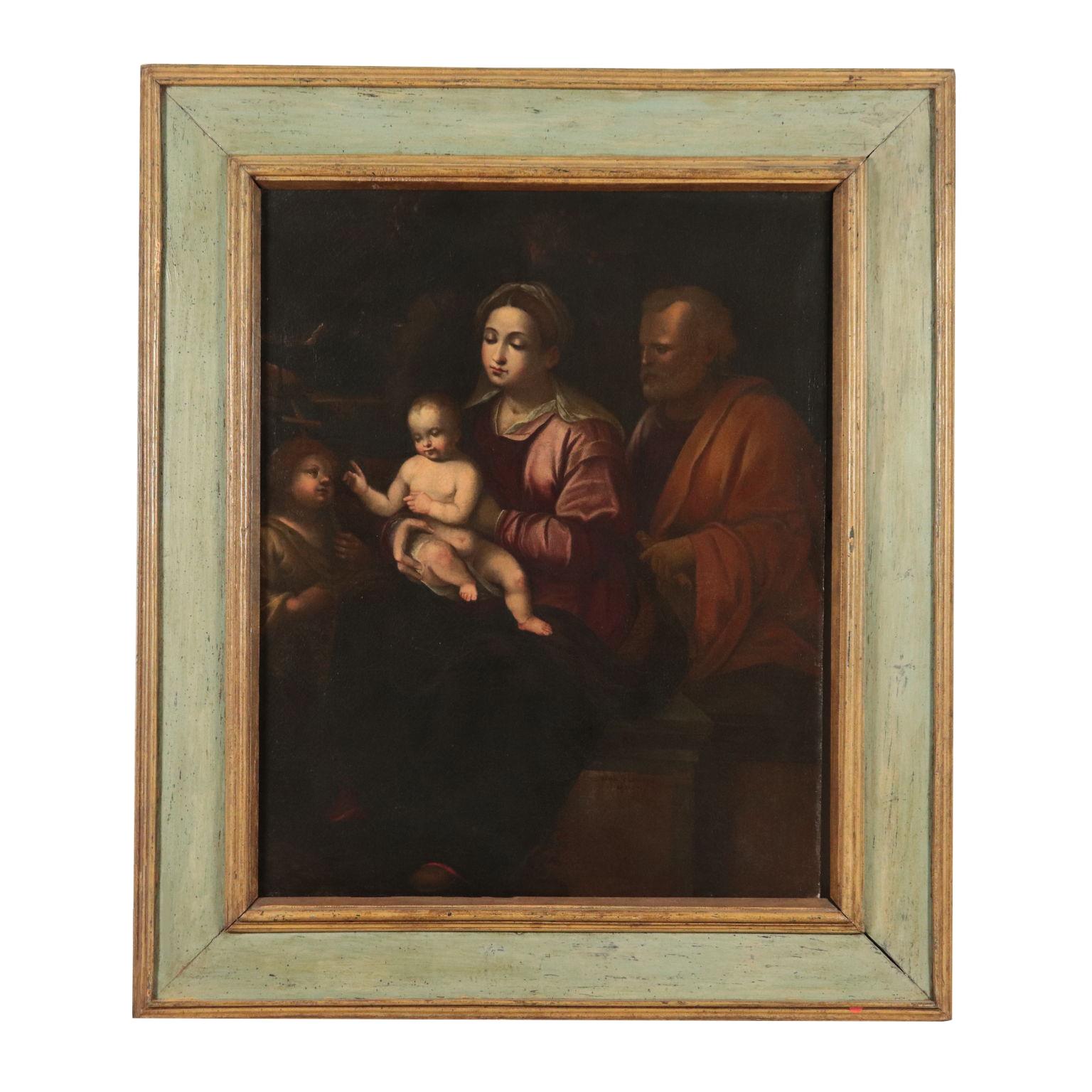 Unknown Figurative Painting - Sacred Family With Young Saint John Oil On Canvas '600