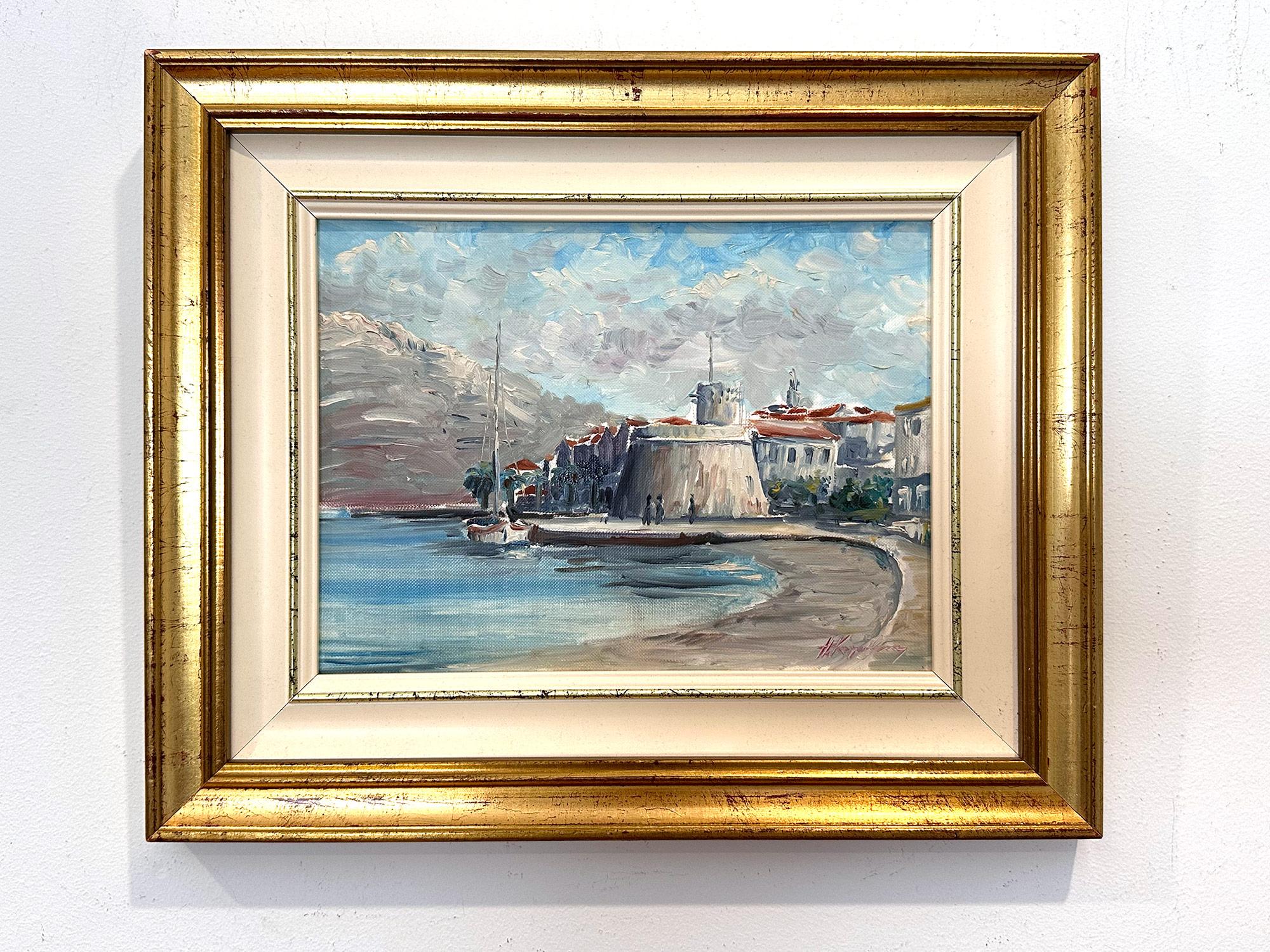 Peinture à l'huile impressionniste côtière encadrée 