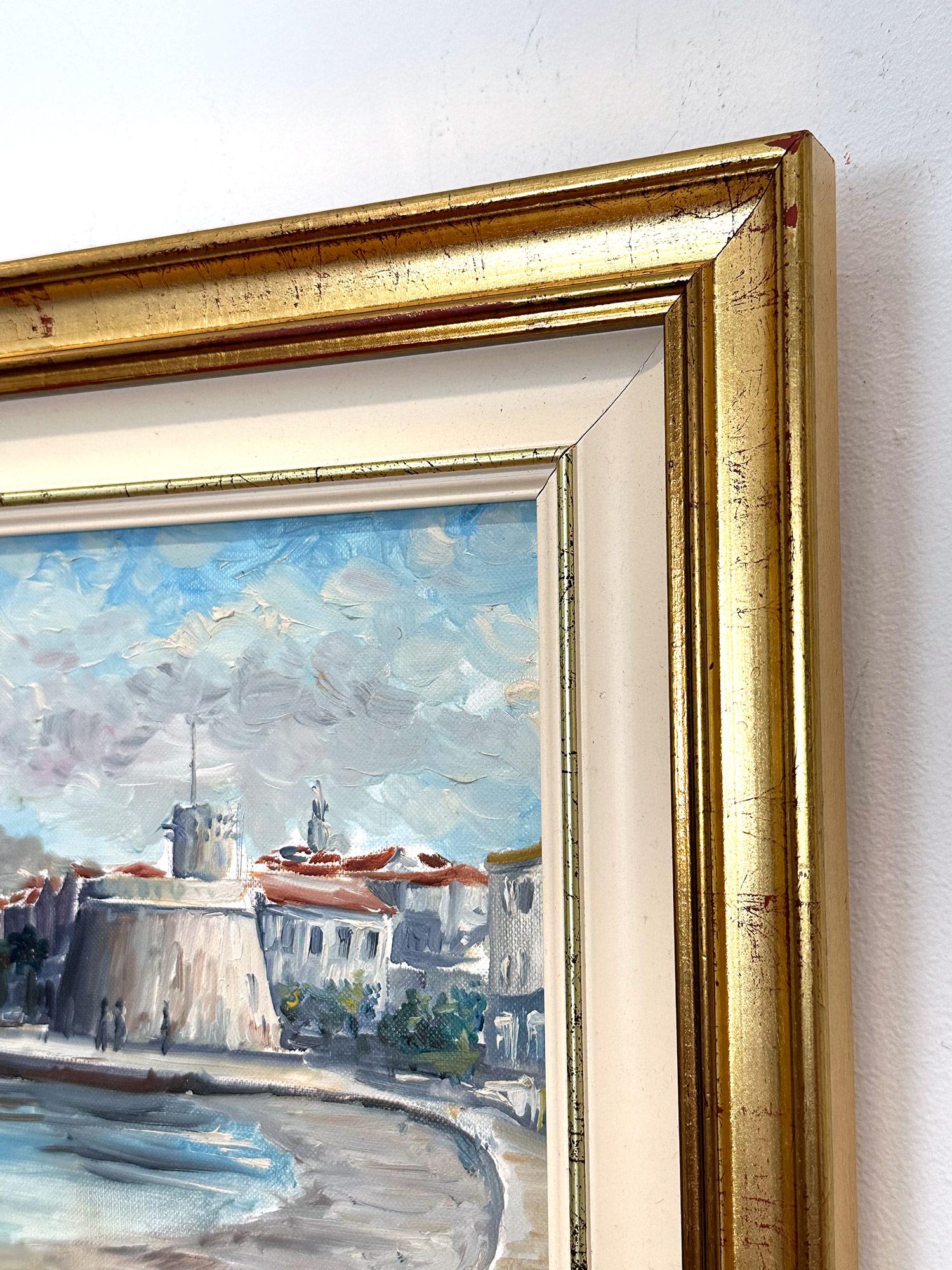 Peinture à l'huile impressionniste côtière encadrée 