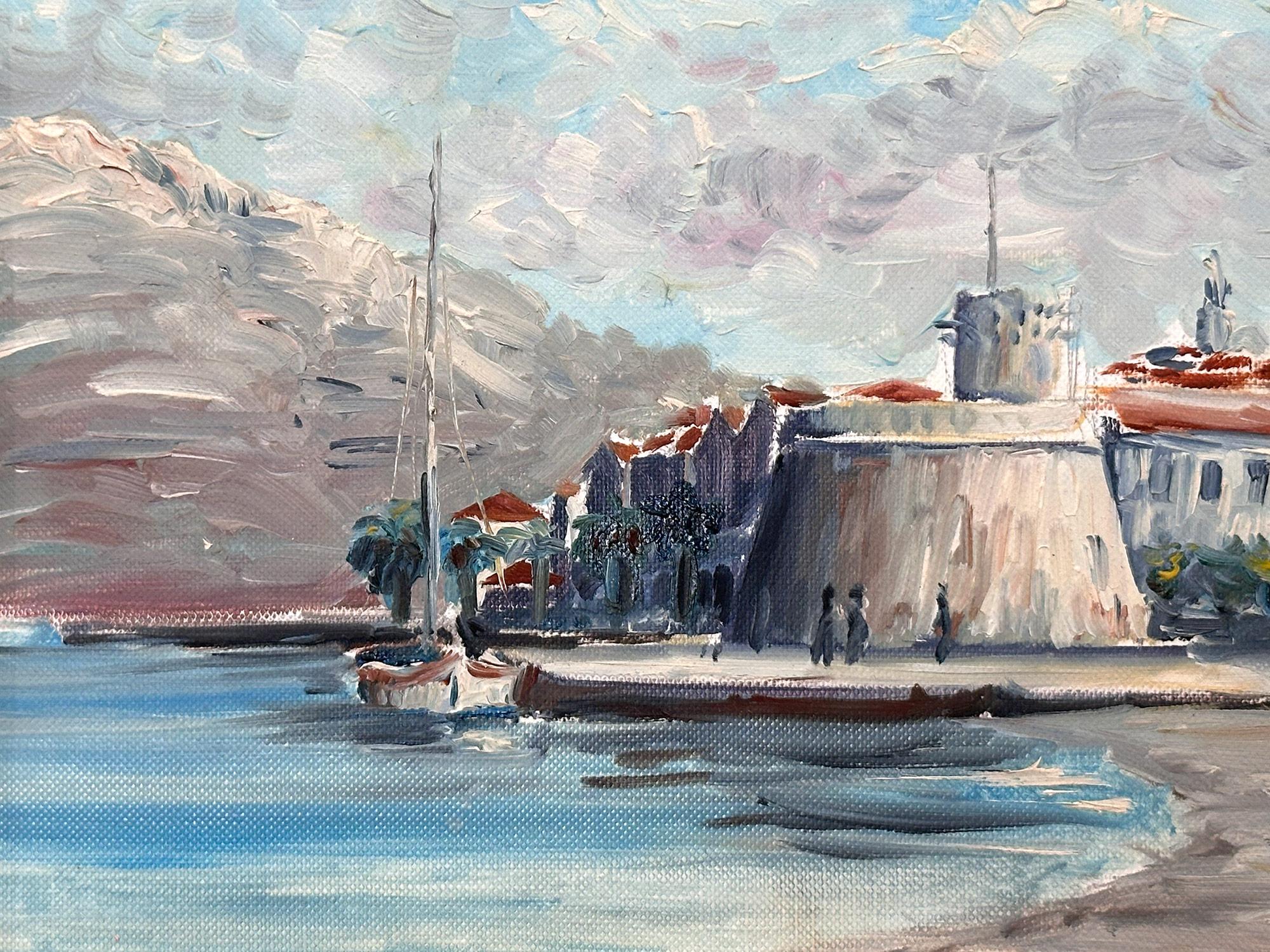 Peinture à l'huile impressionniste côtière encadrée 