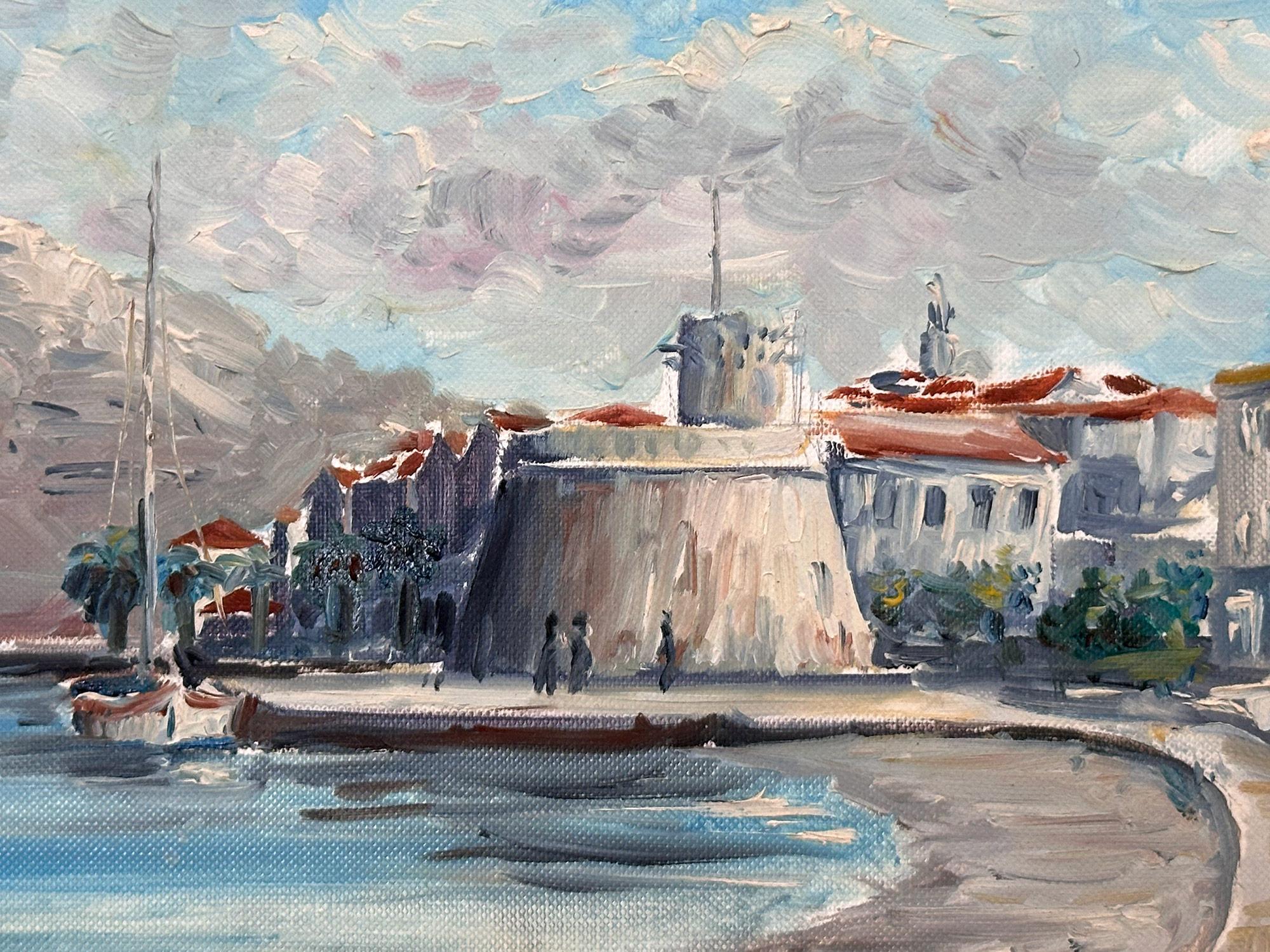 Peinture à l'huile impressionniste côtière encadrée 