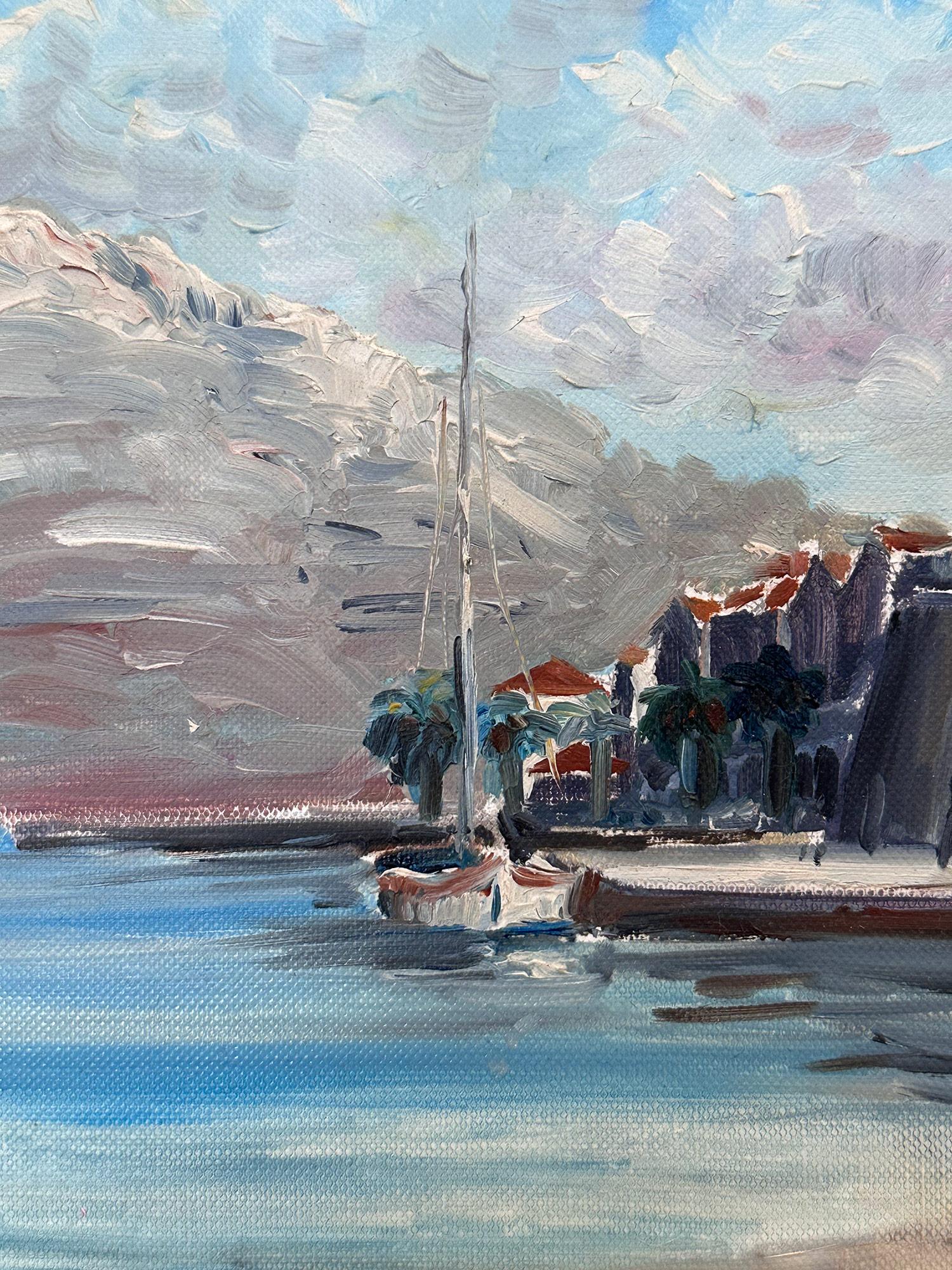 Peinture à l'huile impressionniste côtière encadrée 