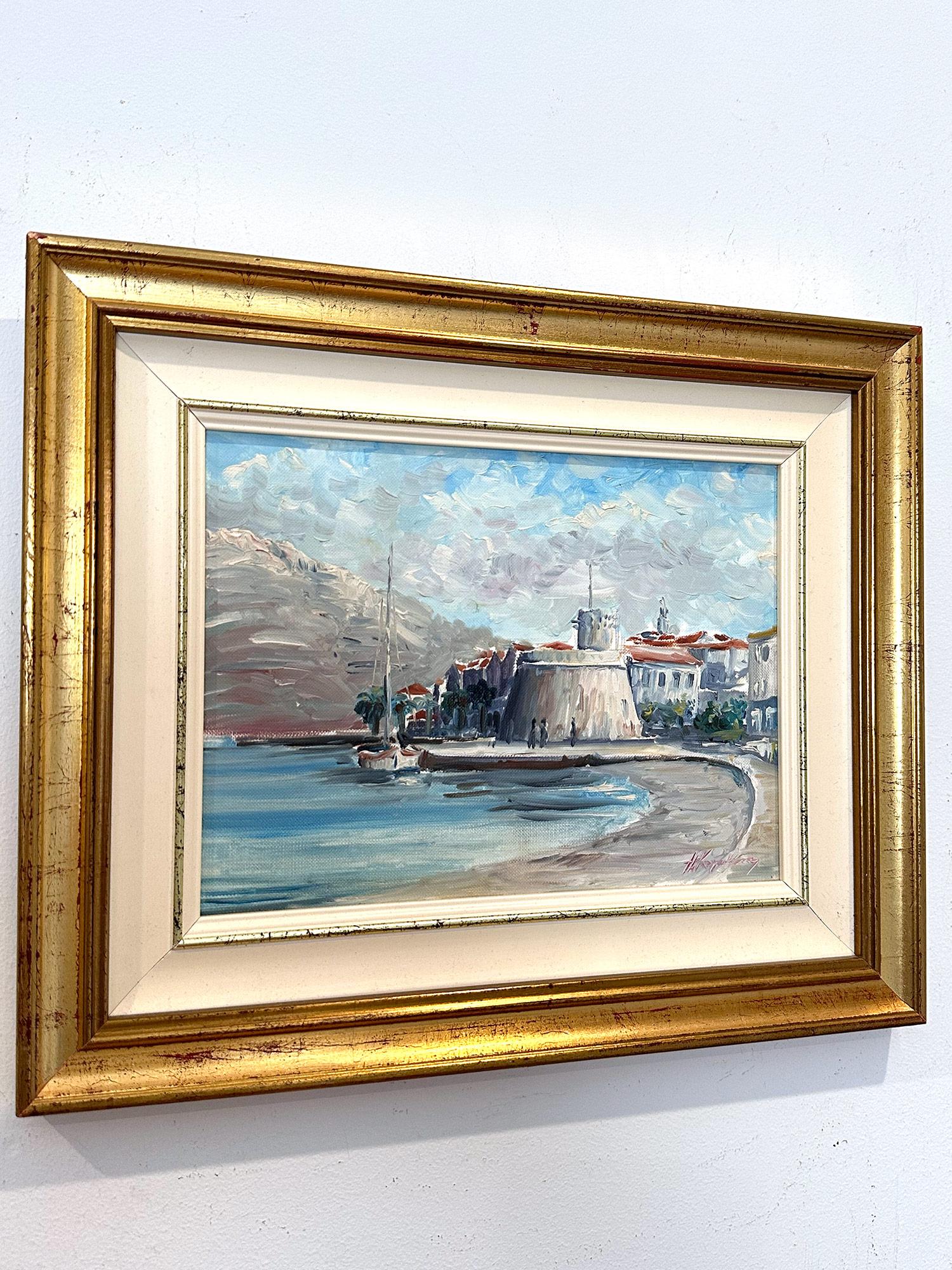 Peinture à l'huile impressionniste côtière encadrée 