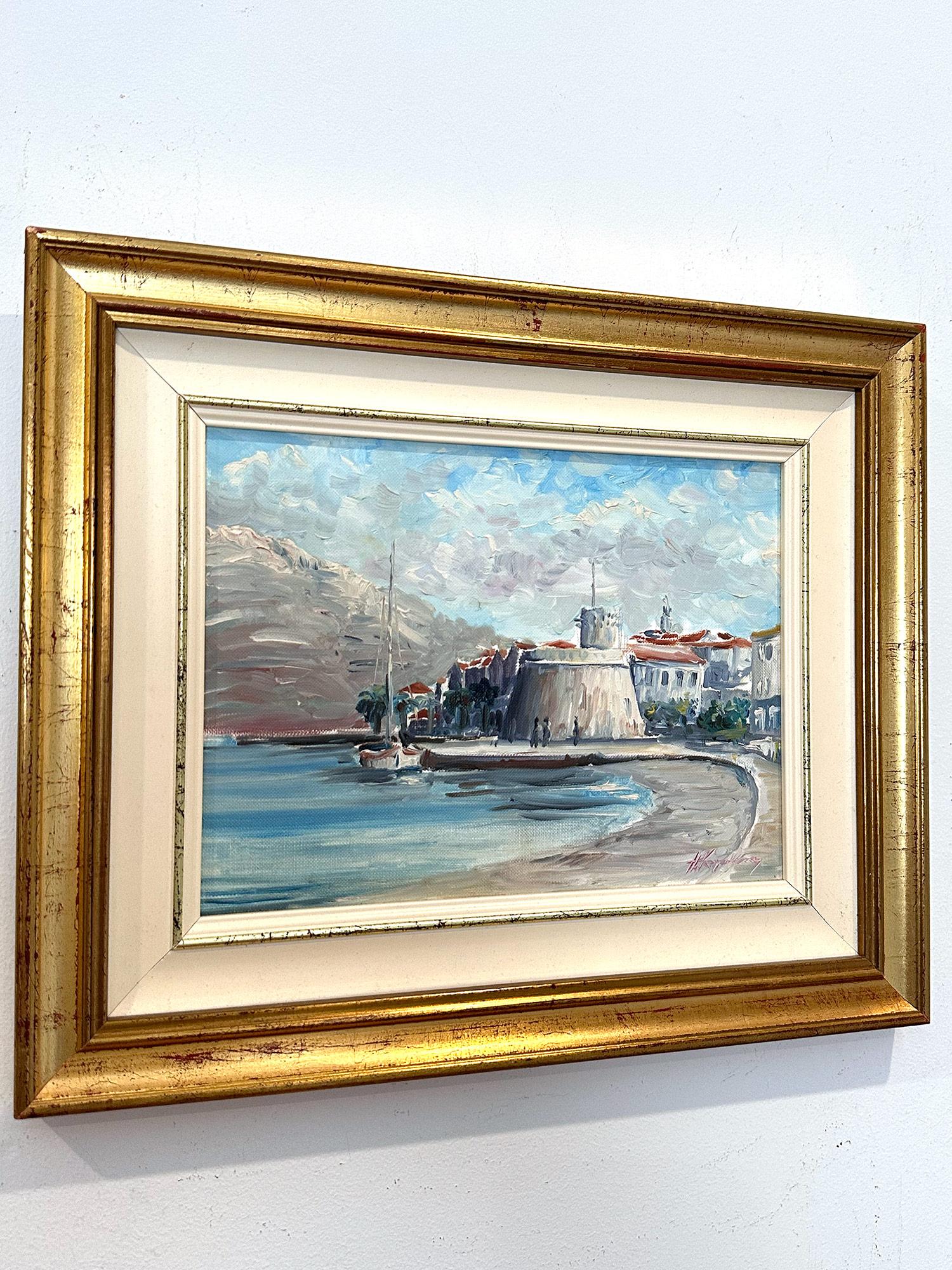 Peinture à l'huile impressionniste côtière encadrée 