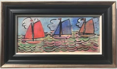 Sailboats at Sea, 20th Century French School, colourful original oil on canvas