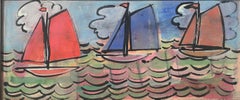 Sailboats at Sea, 20th Century French School, colourful original oil on canvas