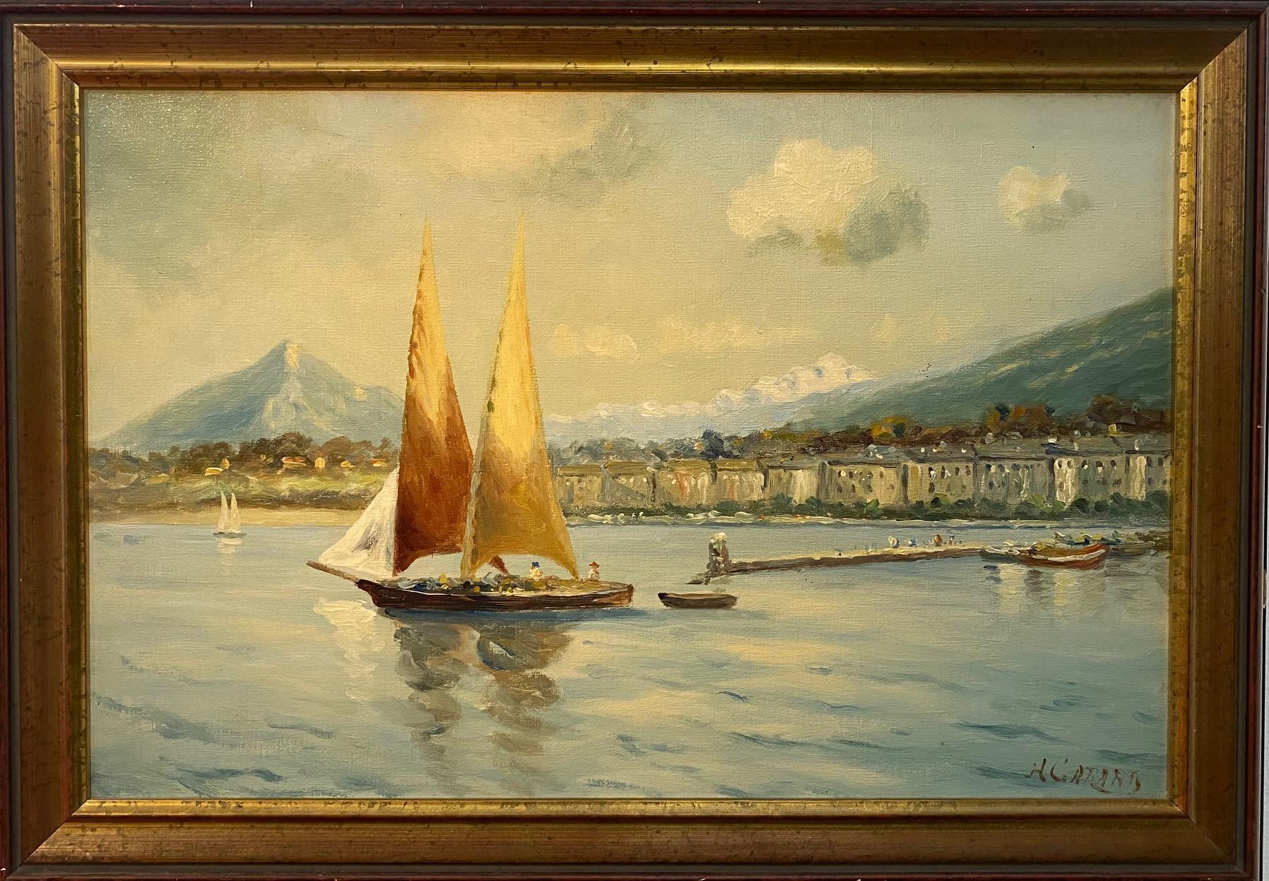 Segelboote auf dem Leman-See Signiert A. Carard - Öl auf Leinwand 35x53 cm – Painting von Unknown