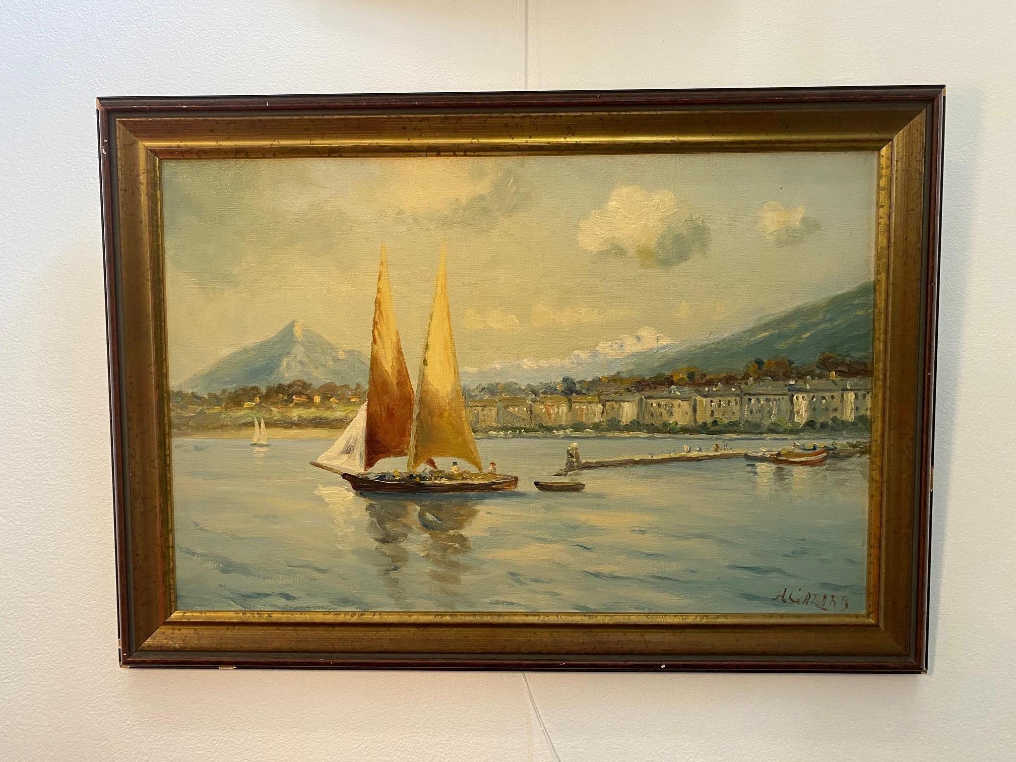 Öl auf Leinwand verkauft mit Rahmen 
Gesamtgröße mit Rahmen 43x60 cm 
Signiert A. Carard, Künstler unbekannt aus der Galerie 
