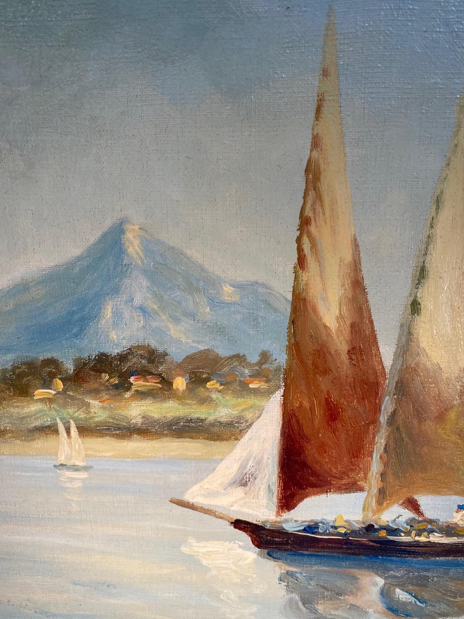Segelboote auf dem Leman-See Signiert A. Carard - Öl auf Leinwand 35x53 cm im Angebot 2