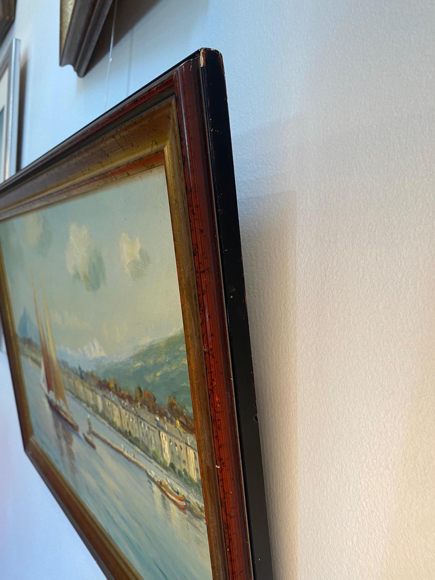 Segelboote auf dem Leman-See Signiert A. Carard - Öl auf Leinwand 35x53 cm im Angebot 3