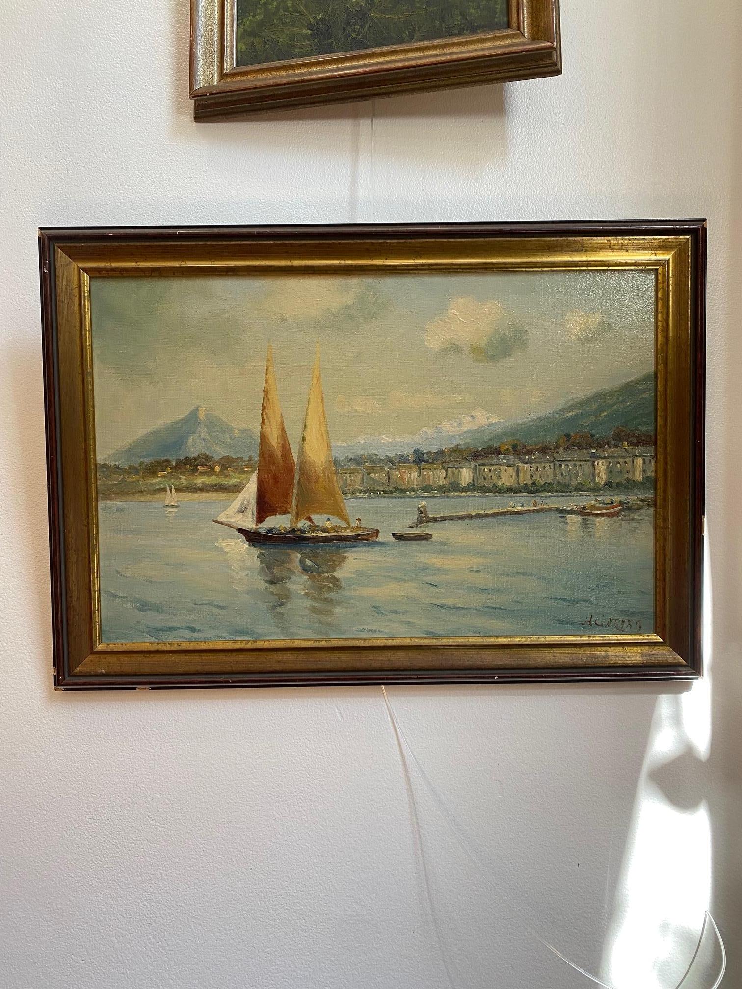 Segelboote auf dem Leman-See Signiert A. Carard - Öl auf Leinwand 35x53 cm im Angebot 4