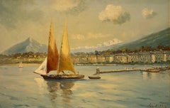 Vintage Sailboats on the Leman Lake Signed A. Carard - Oil on canvas 35x53 cm