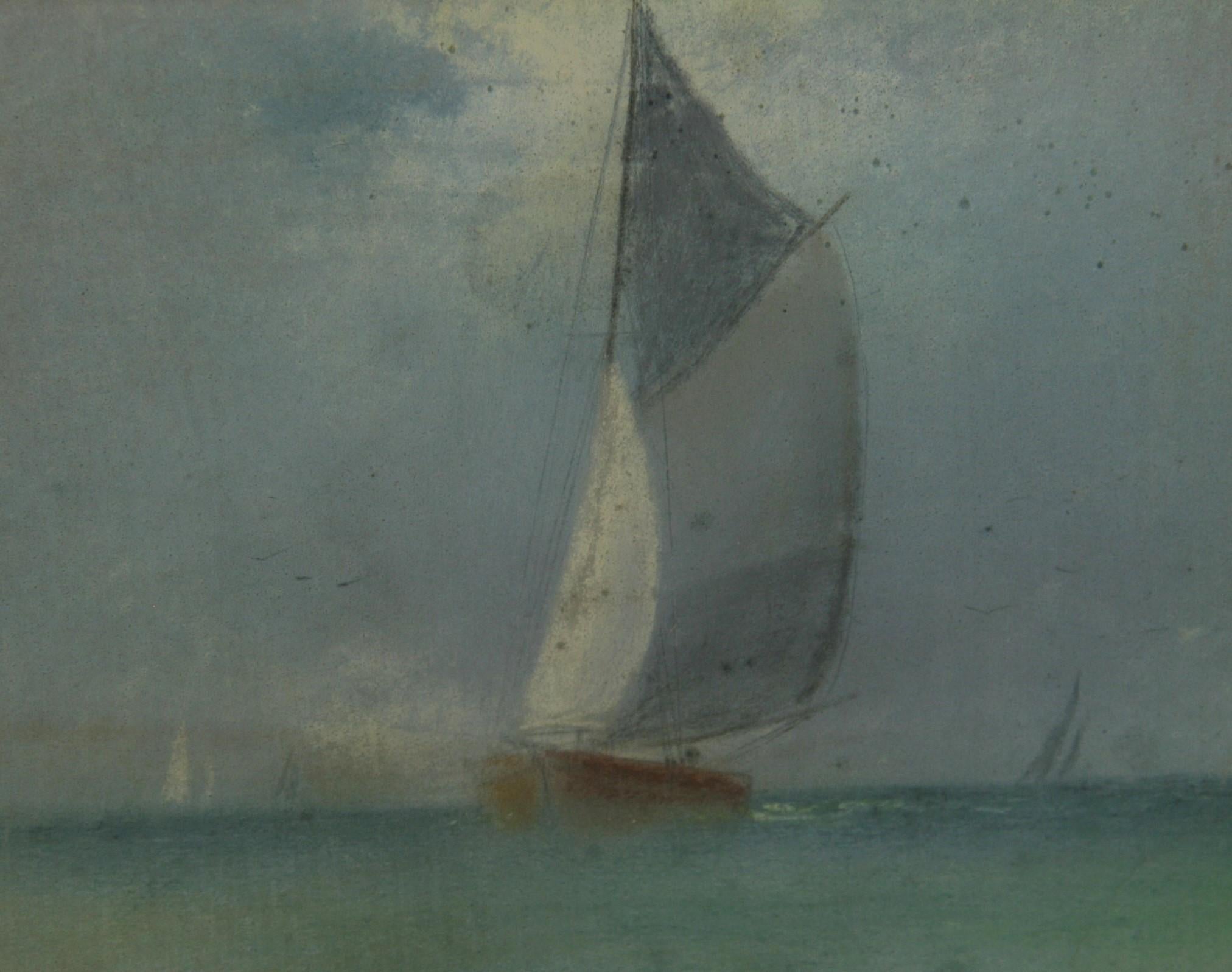  Sailing Regatta Antique Oil Pastel 1900 1
