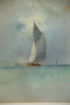 Sailing Regatta Antique Oil Pastel 1900
