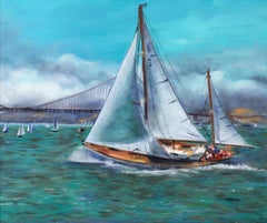 Sailing Regatta Under the Golden Gate Bridge - Seascape in Oil on Canvas