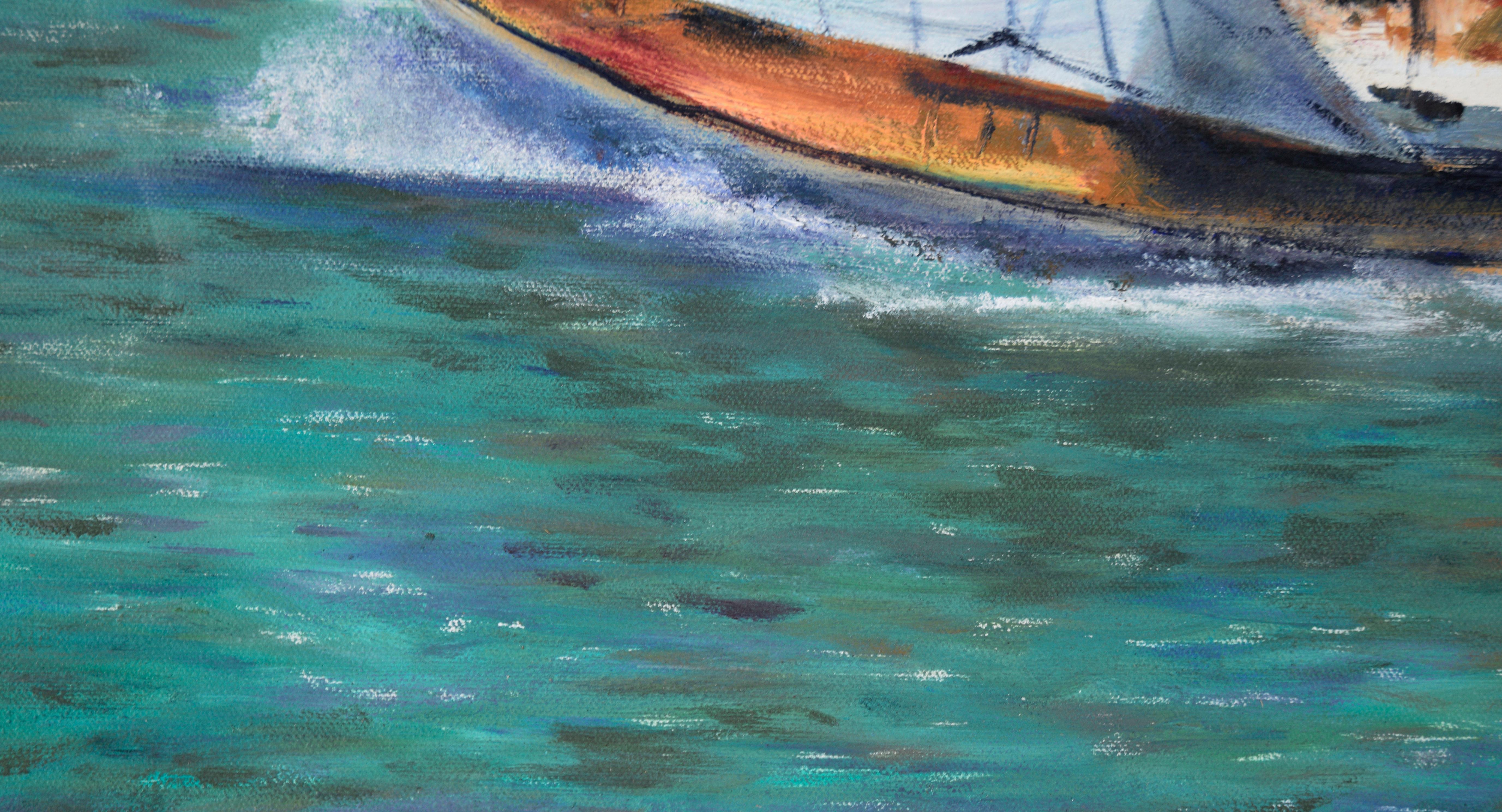 Sailing Regatta Under the Golden Gate Bridge - Seascape in Oil on Canvas For Sale 2