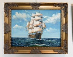Sailing Ship Oil Painting Seascape Nautical Wall Art Framed Ocean Artwork