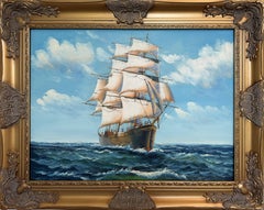 Sailing Ship Oil Painting Seascape Nautical Wall Art Framed Ocean Artwork