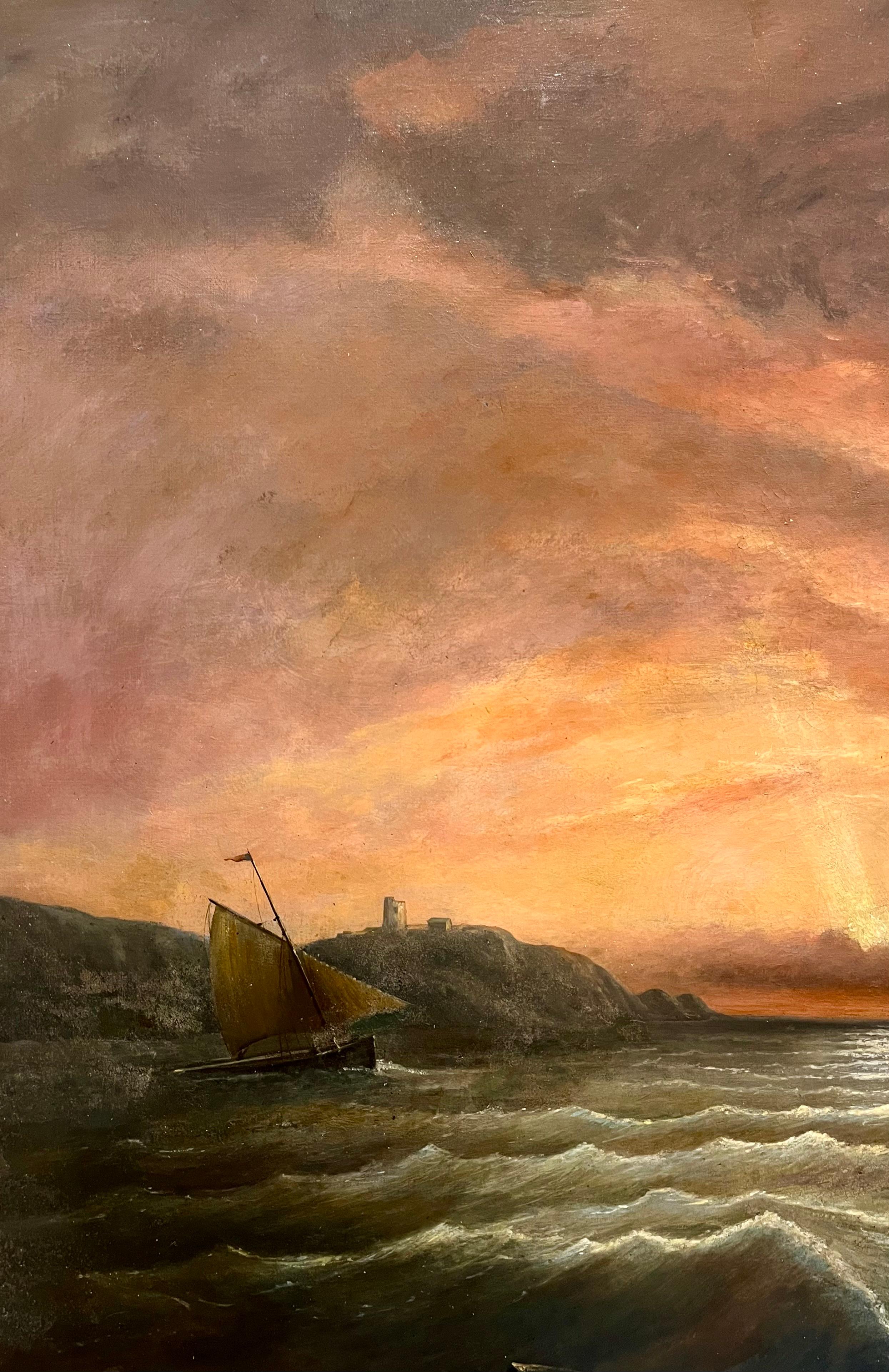 Segeln in Mohnblumenwasser bei Sonnenuntergang – Painting von Unknown
