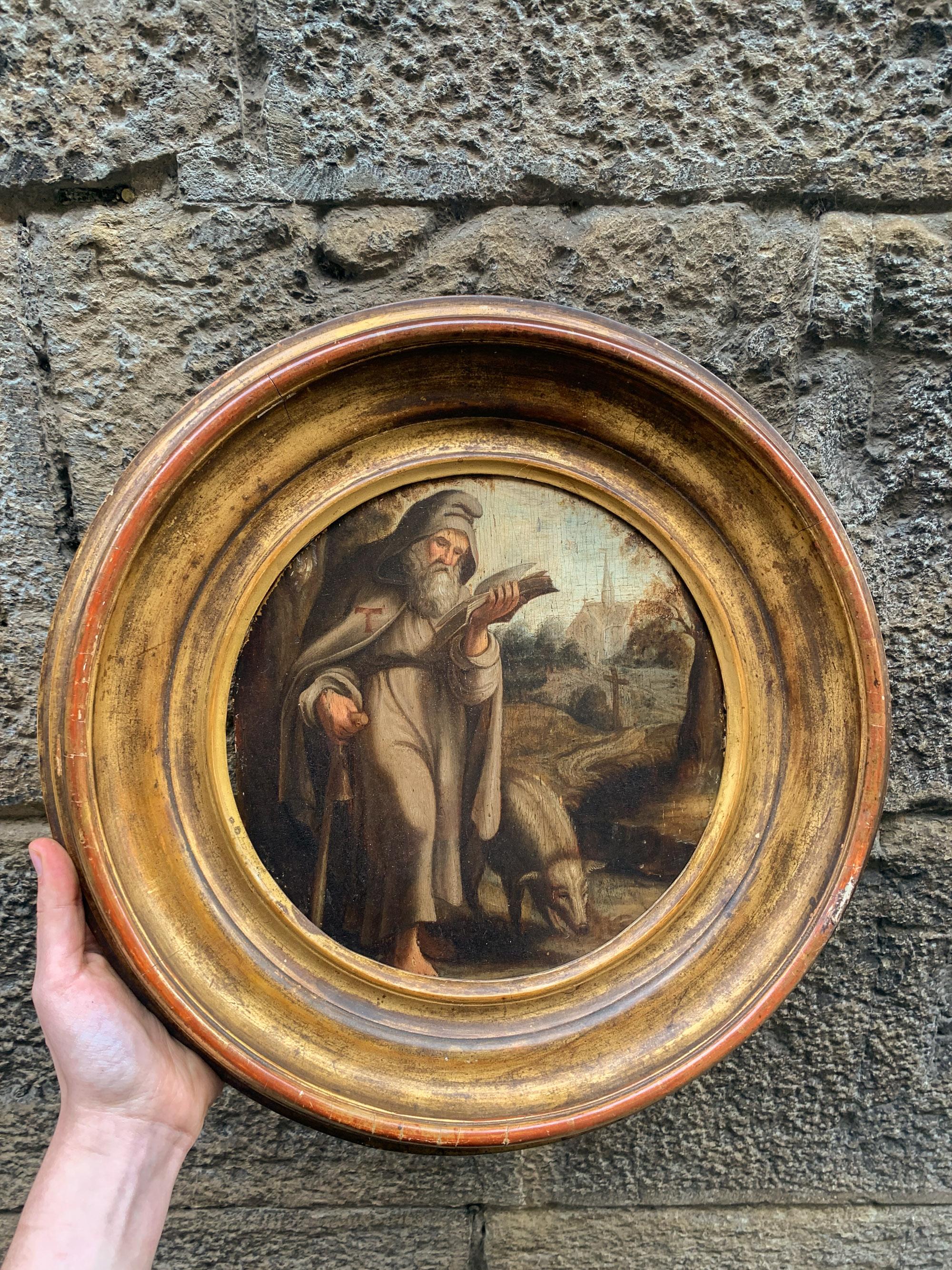 Saint Anthony the Abbot in a Natural Landscape – Flemish School - Painting di Unknown