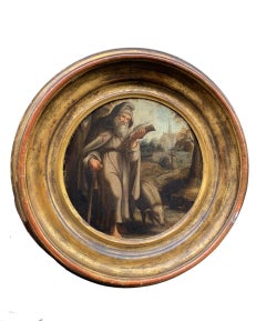 Antique Saint Anthony the Abbot in a Natural Landscape - Flemish School
