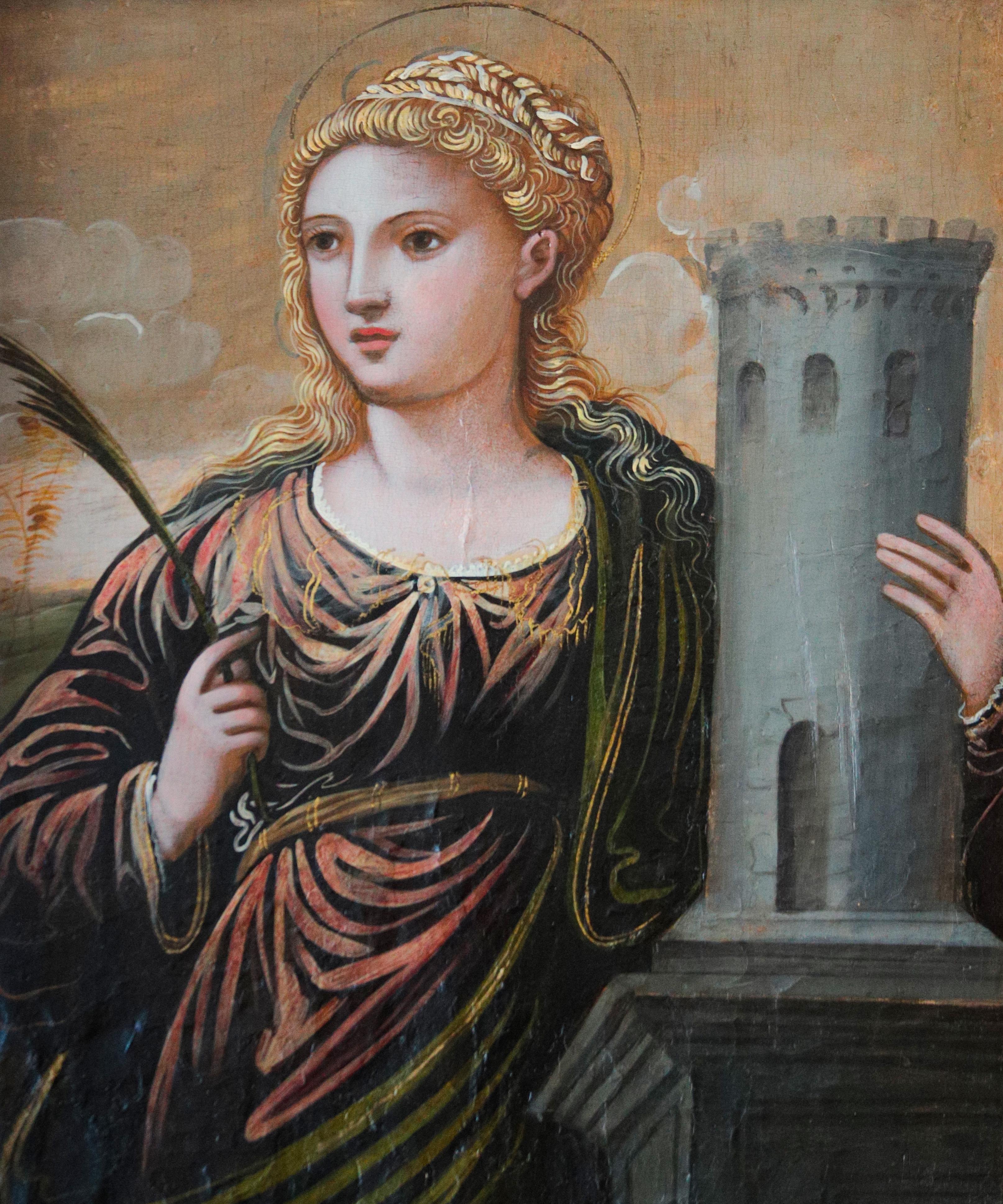 Saint Barbara — Cretan School Panel Painting - Brown Figurative Painting by Unknown