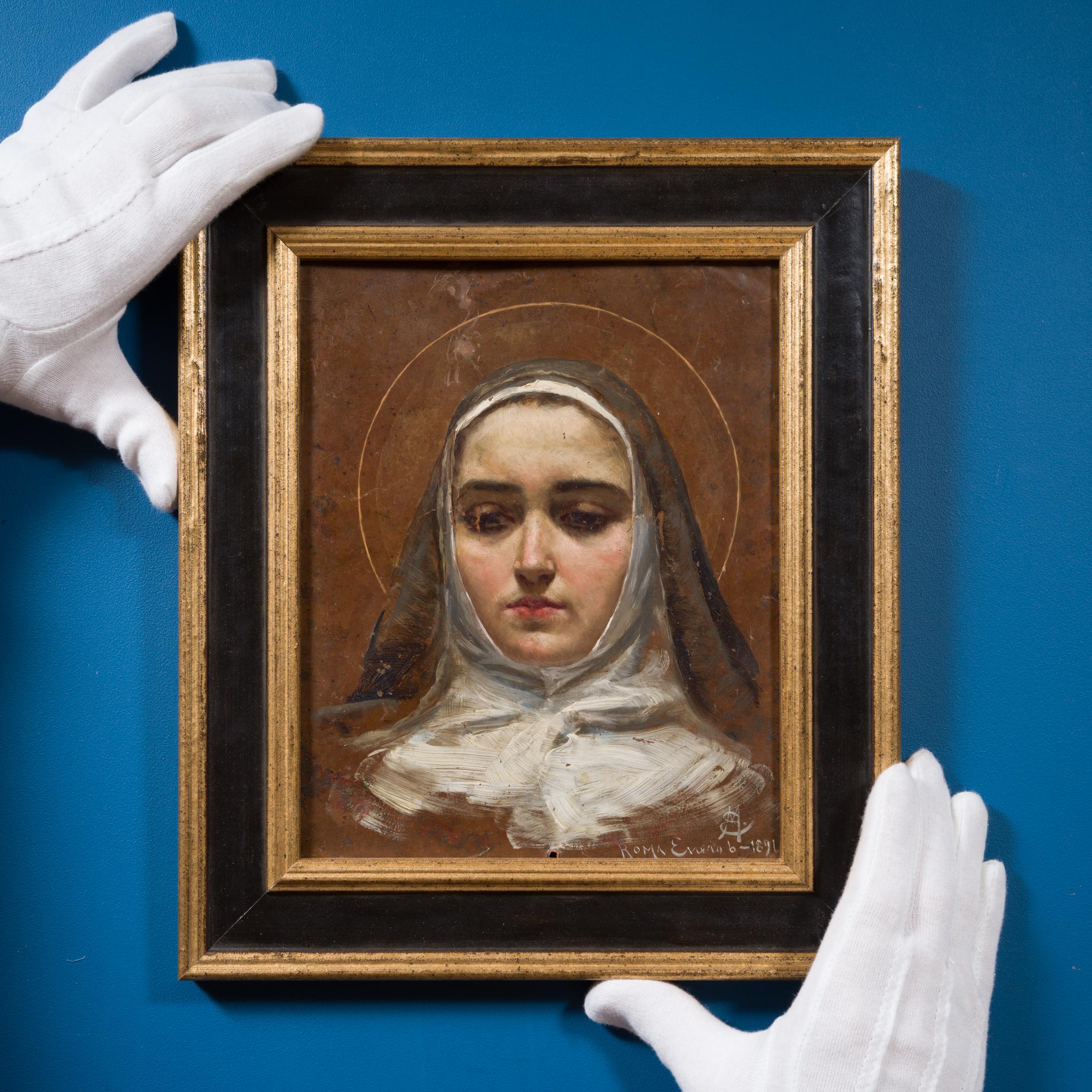 Saint Bernadette Soubirous Portrait and Religious Scene (1891) - Painting by Unknown