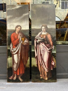 Saint Catherine and Saint John, Two Polyptych Wings, Flemish School, 16th Cent.