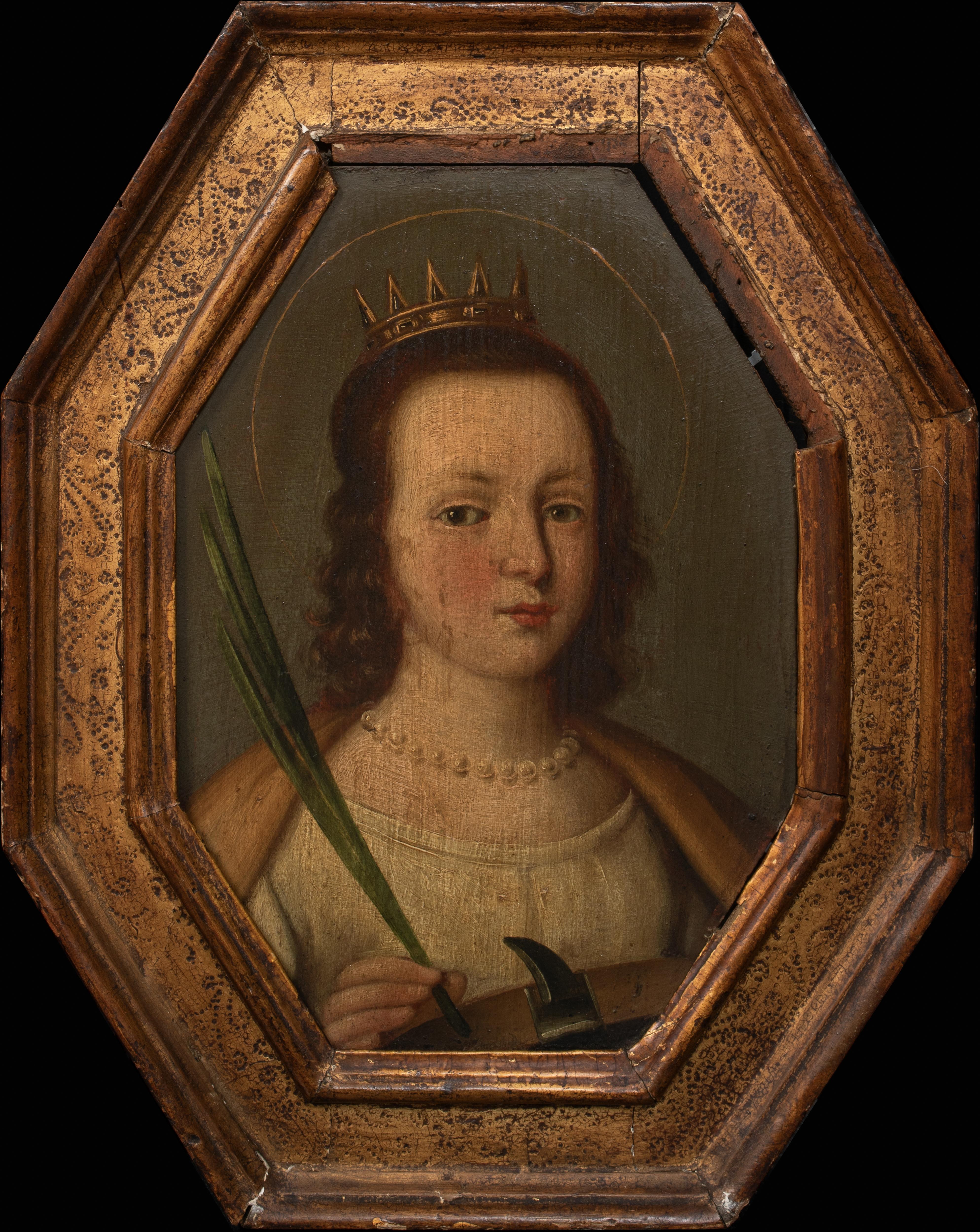 Unknown Portrait Painting - Saint Catherine Of Alexandria, 16th Century   Italian School - one of a pair