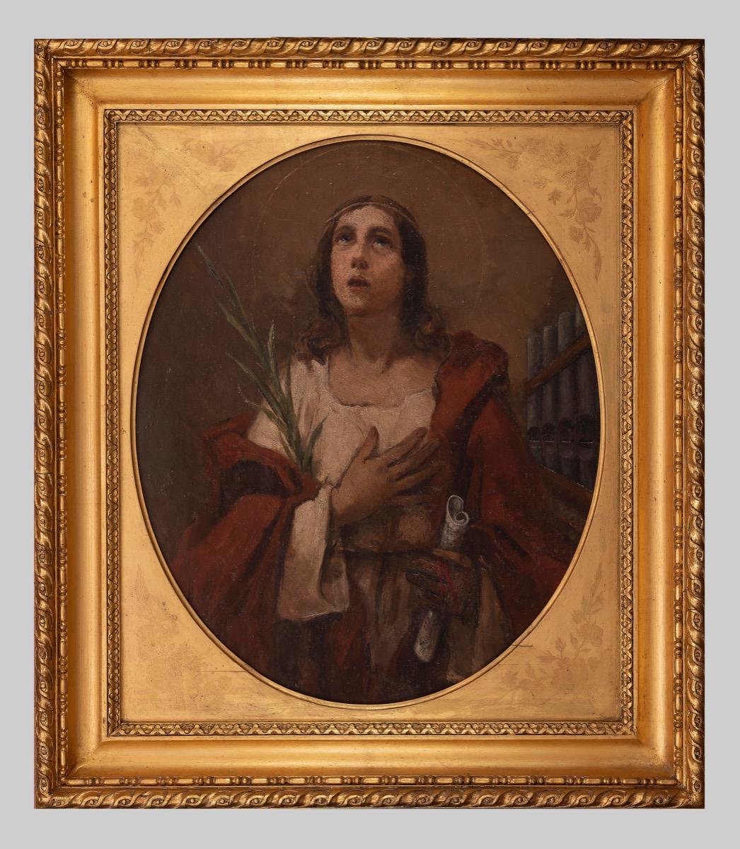 Figurative Painting Unknown - et Saint Cecilia  Peinture à l'huile du début du XXe siècle