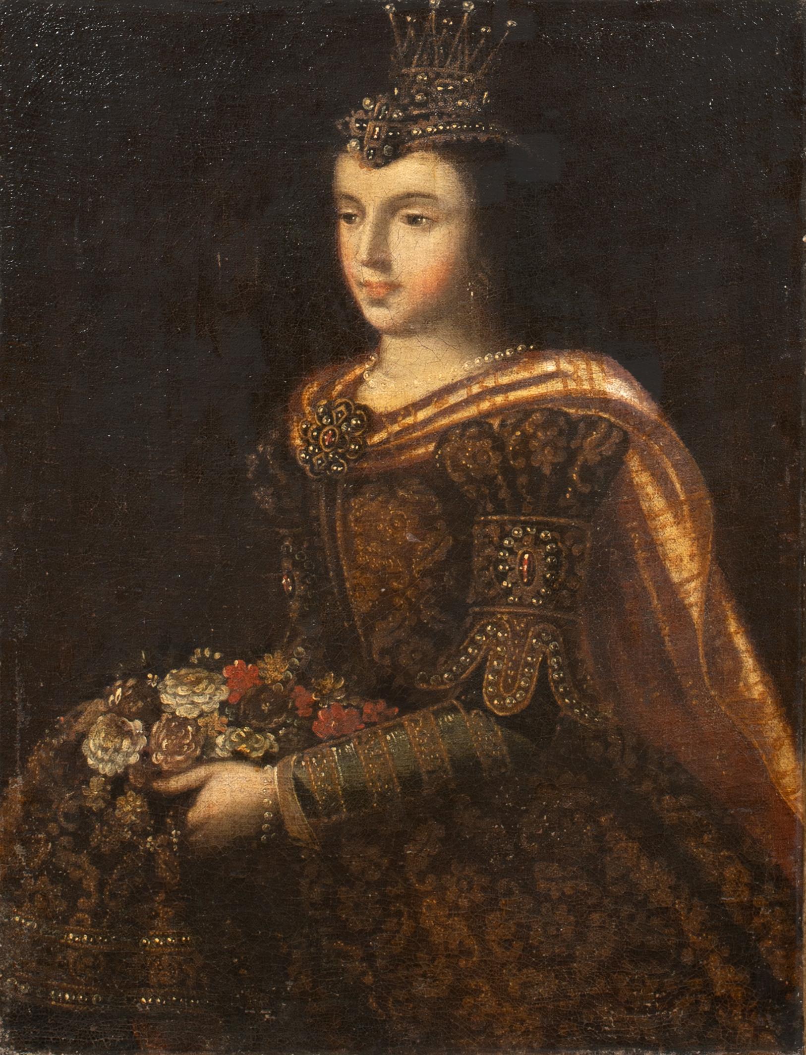 Saint Dorothy, 16th Century - Black Portrait Painting by Unknown