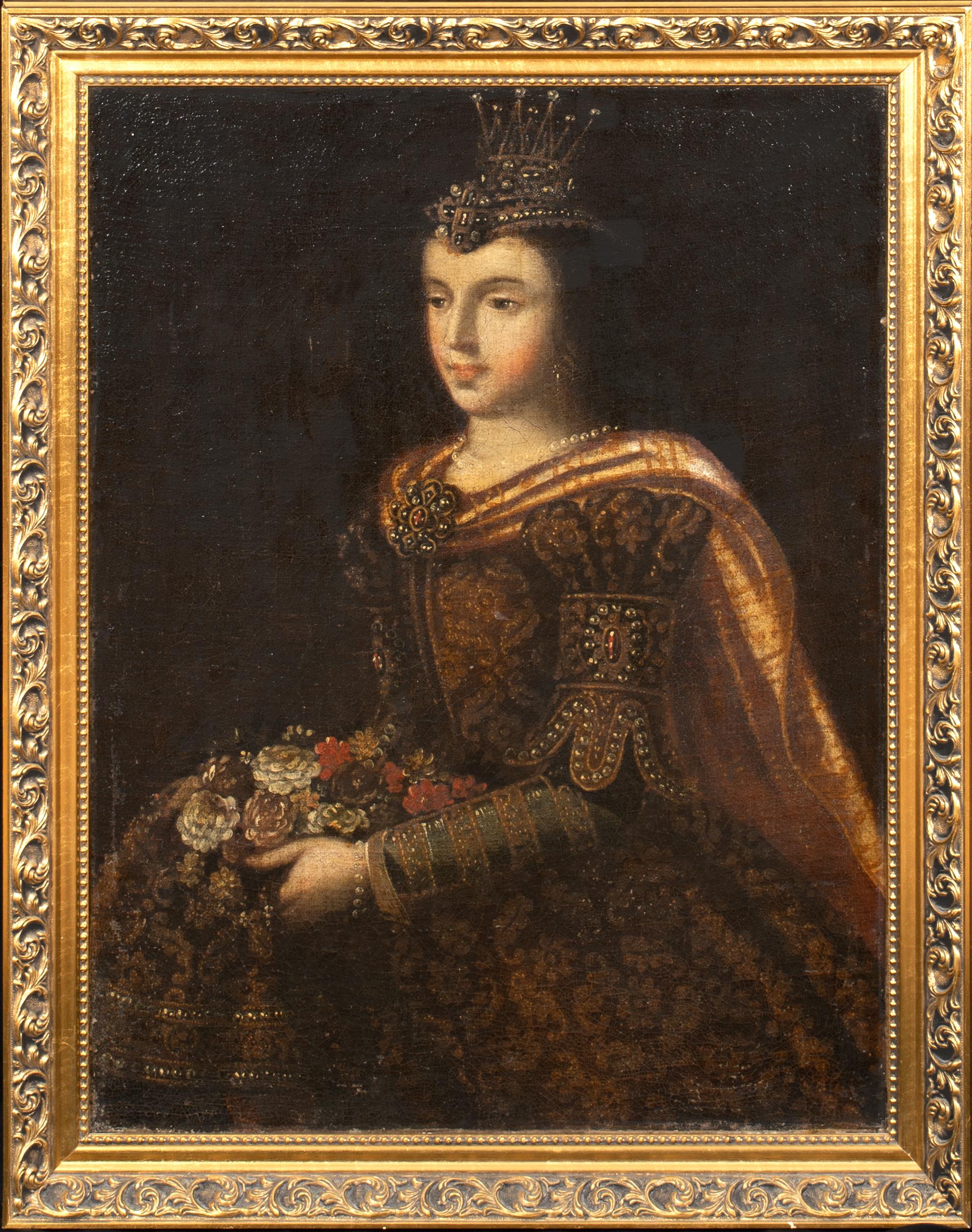 Unknown Portrait Painting - Saint Dorothy, 16th Century