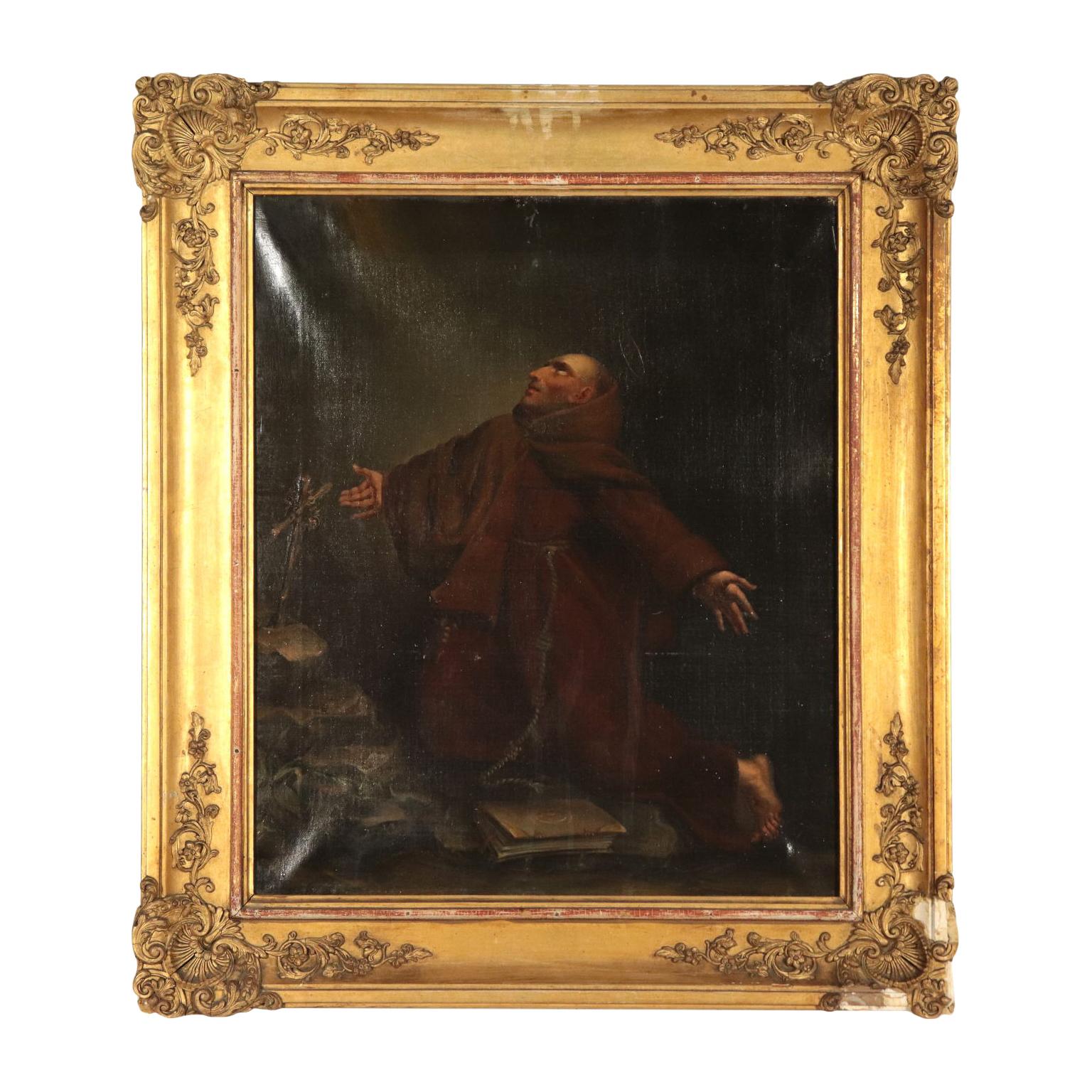 Unknown Figurative Painting - Saint Francis In Ecstasy Oil On Canvas 1847