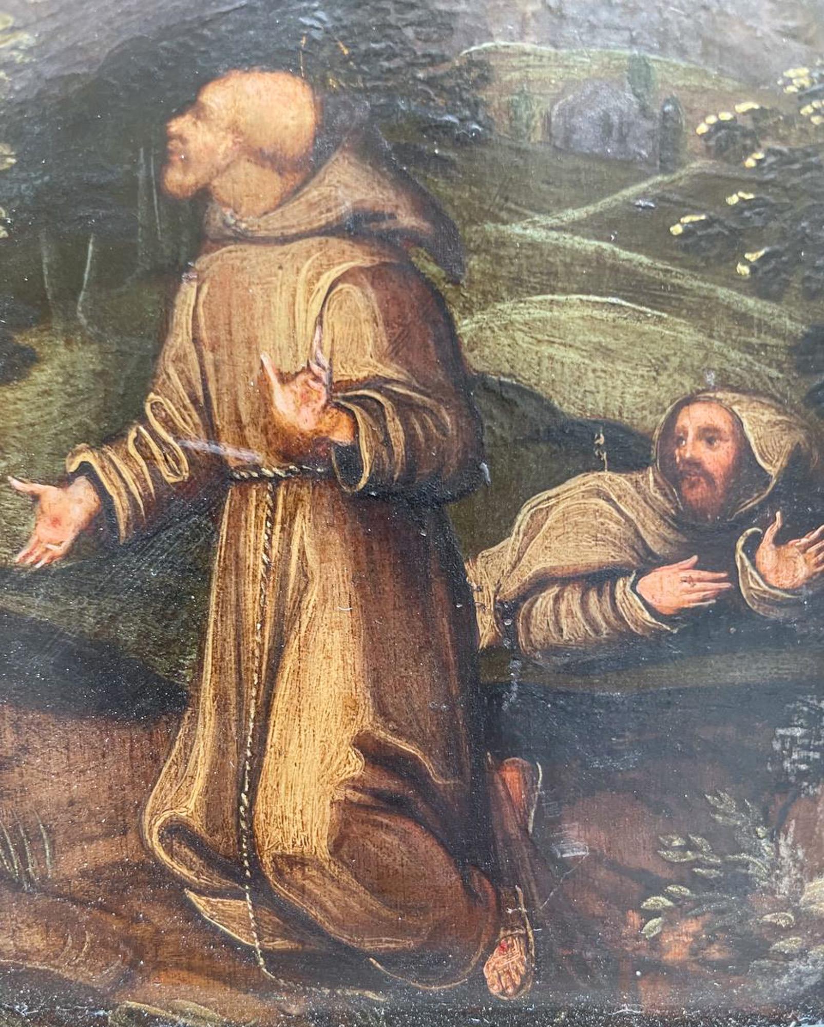 Saint Francis Receiving The Stigmata. Oil On Copper, Flemish School, 17 century For Sale 5