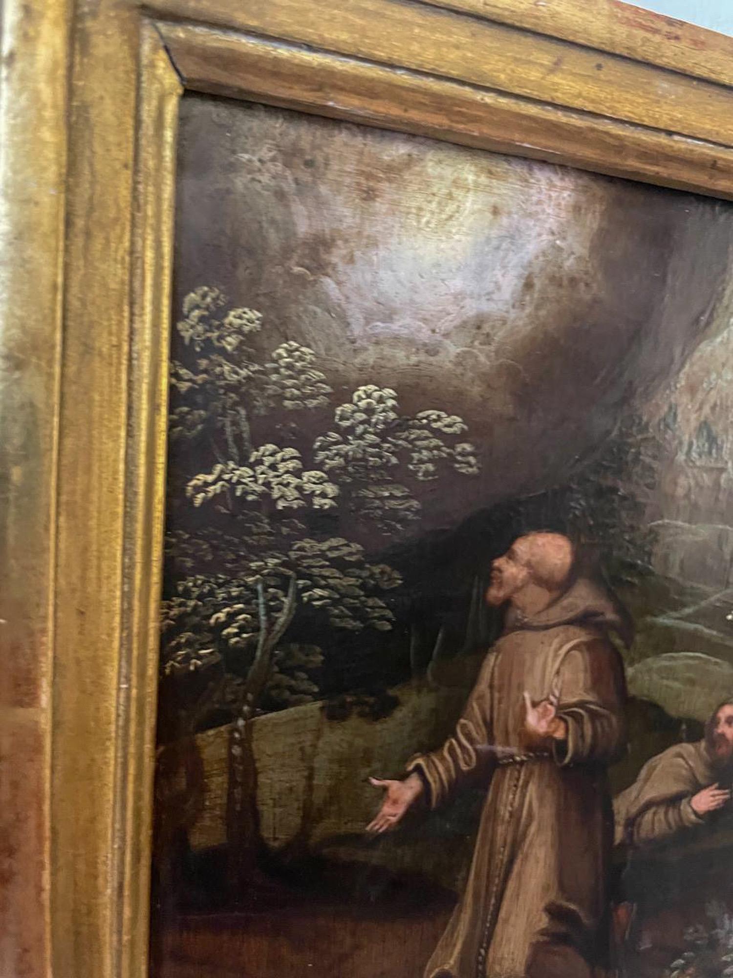 Saint Francis Receiving The Stigmata. Oil On Copper, Flemish School, 17 century For Sale 6