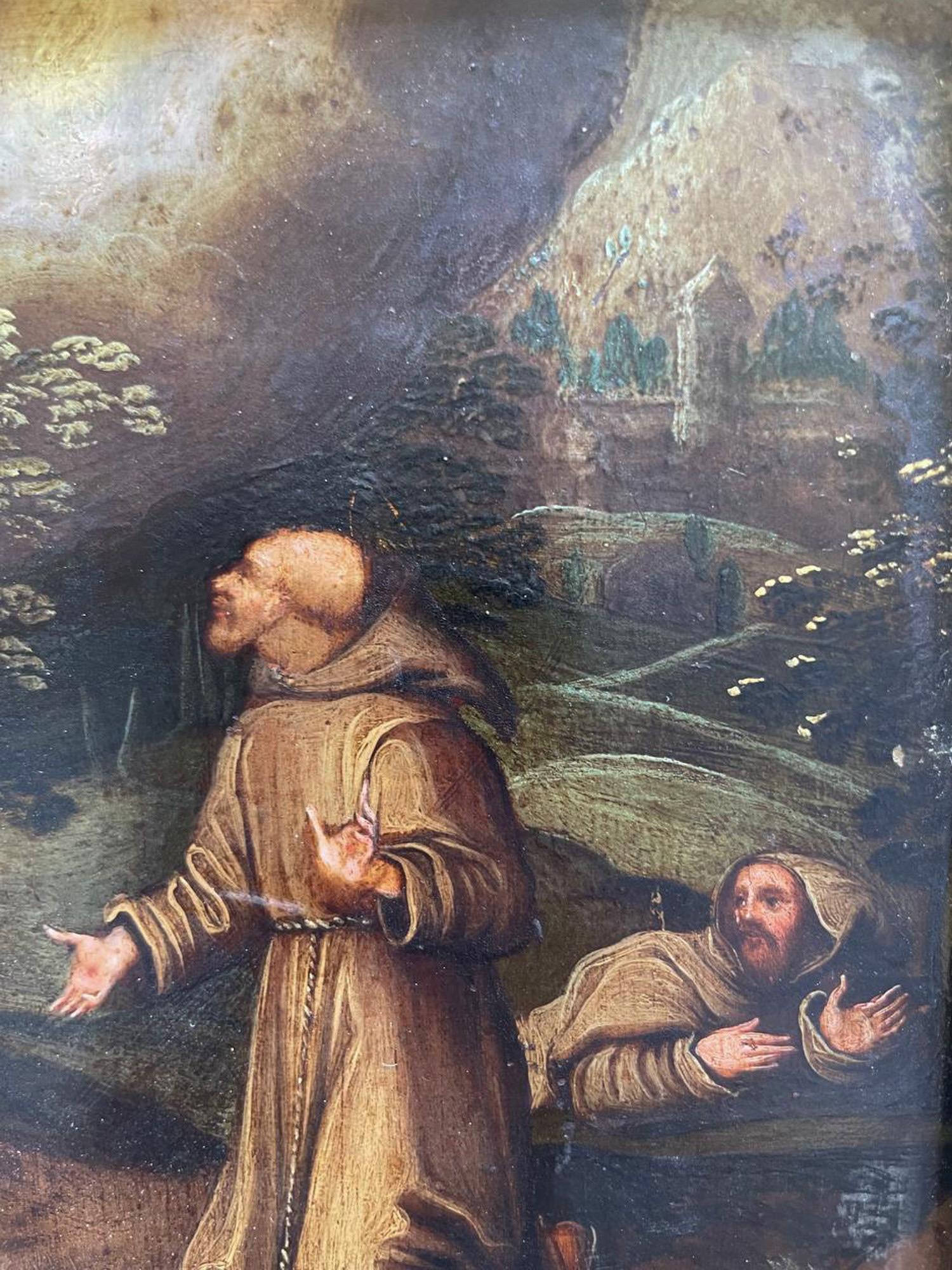 Saint Francis Receiving The Stigmata. Oil On Copper, Flemish School, 17 century For Sale 7