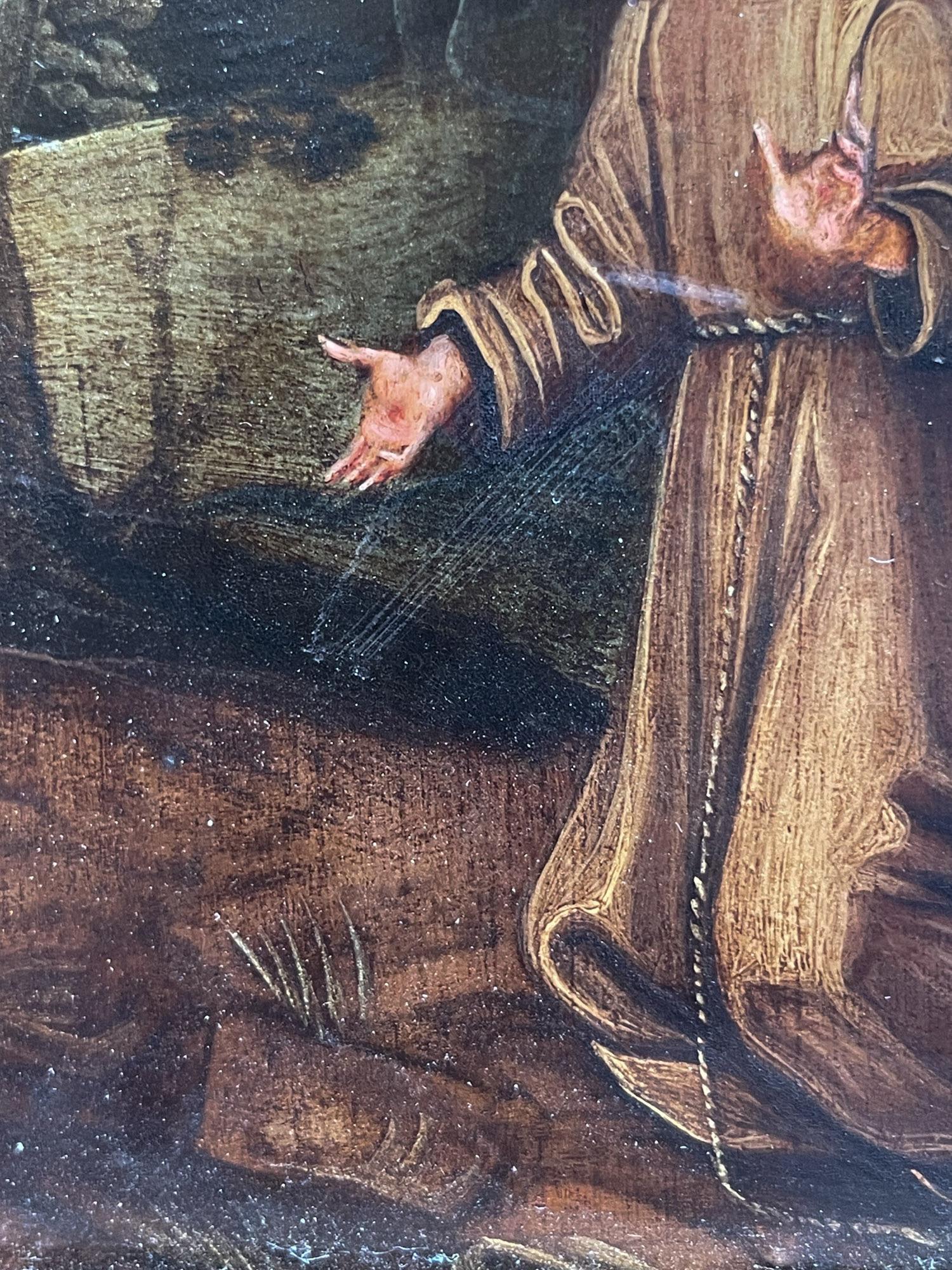Saint Francis Receiving The Stigmata. Oil On Copper, Flemish School, 17 century For Sale 4