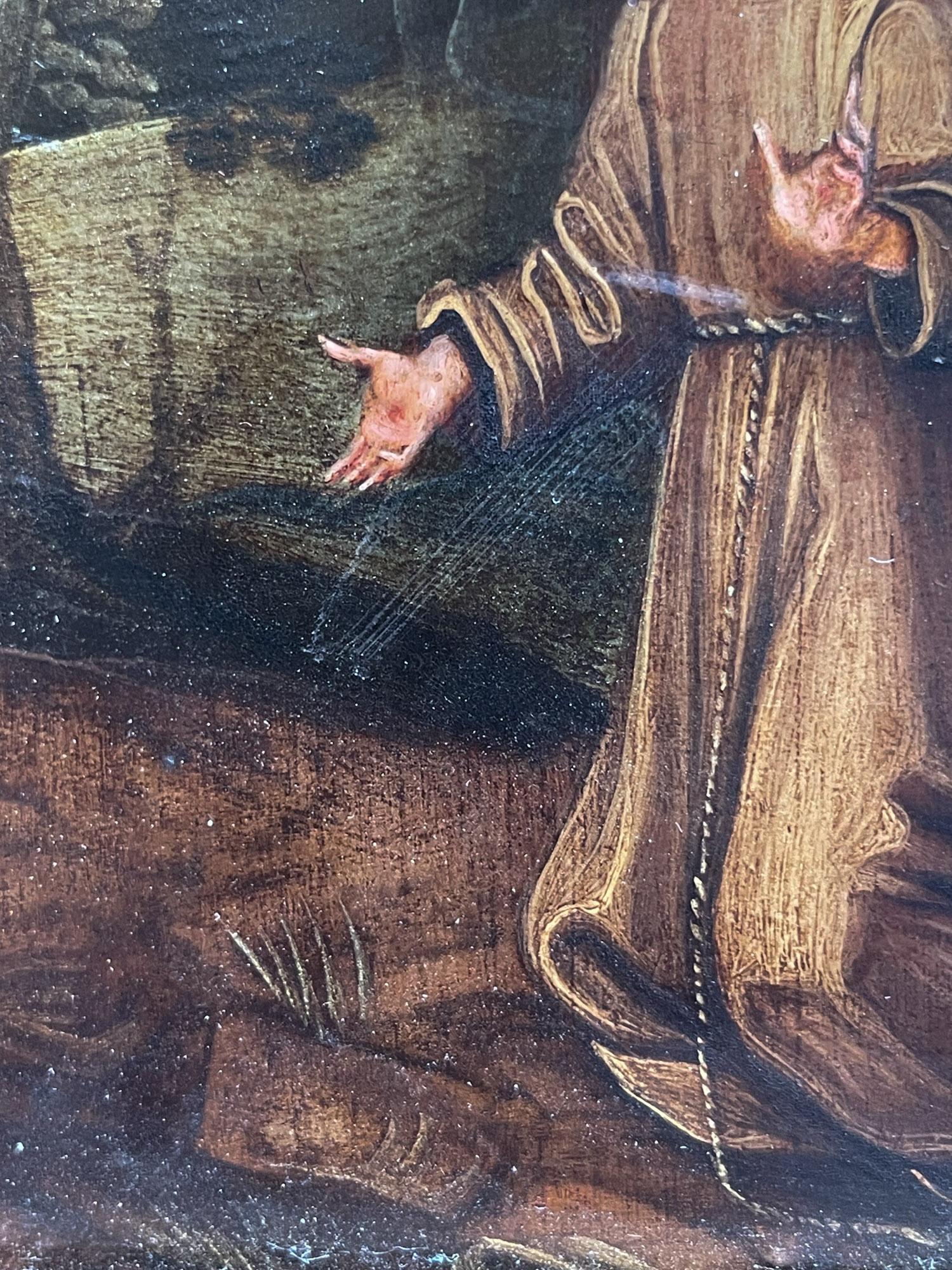 Saint François recevant le Stigmata
Huile sur cuivre, École flamande, XVIIe siècle en vente 8