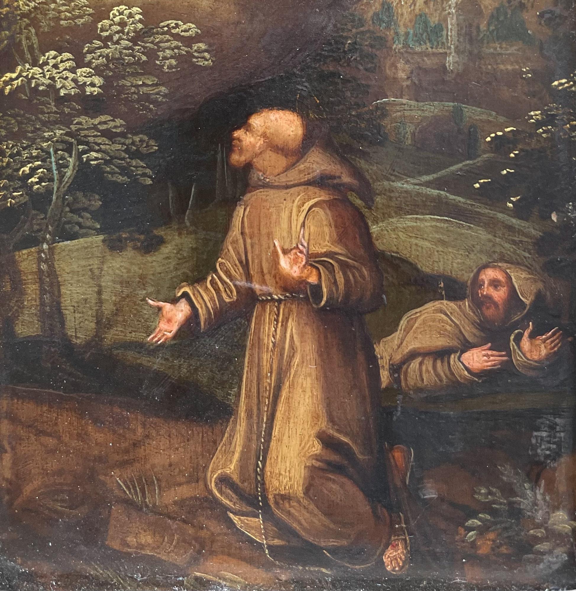 Saint François recevant le Stigmata
Huile sur cuivre, École flamande, XVIIe siècle en vente 14
