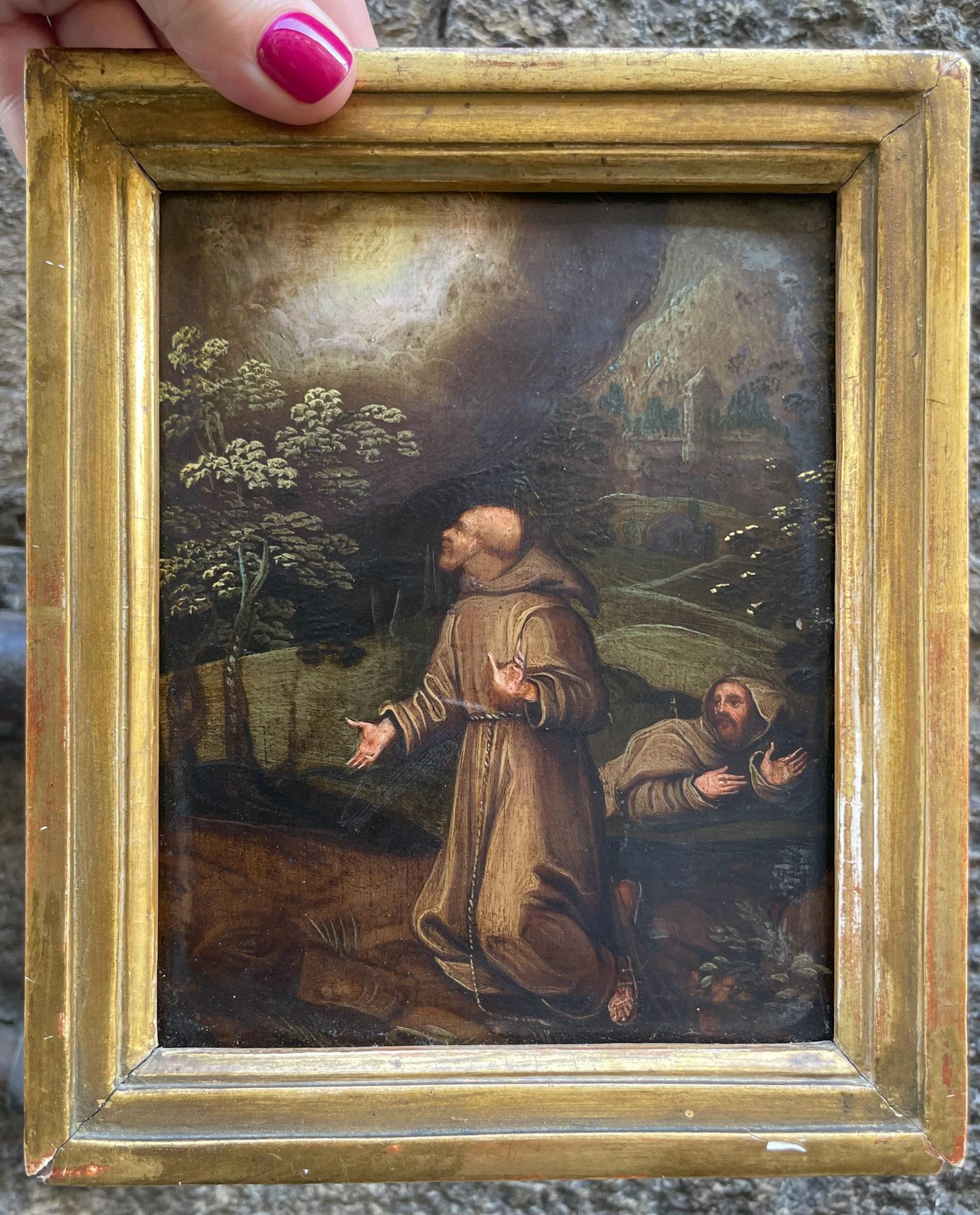 Saint François recevant le Stigmata
Huile sur cuivre, École flamande, XVIIe siècle en vente 5