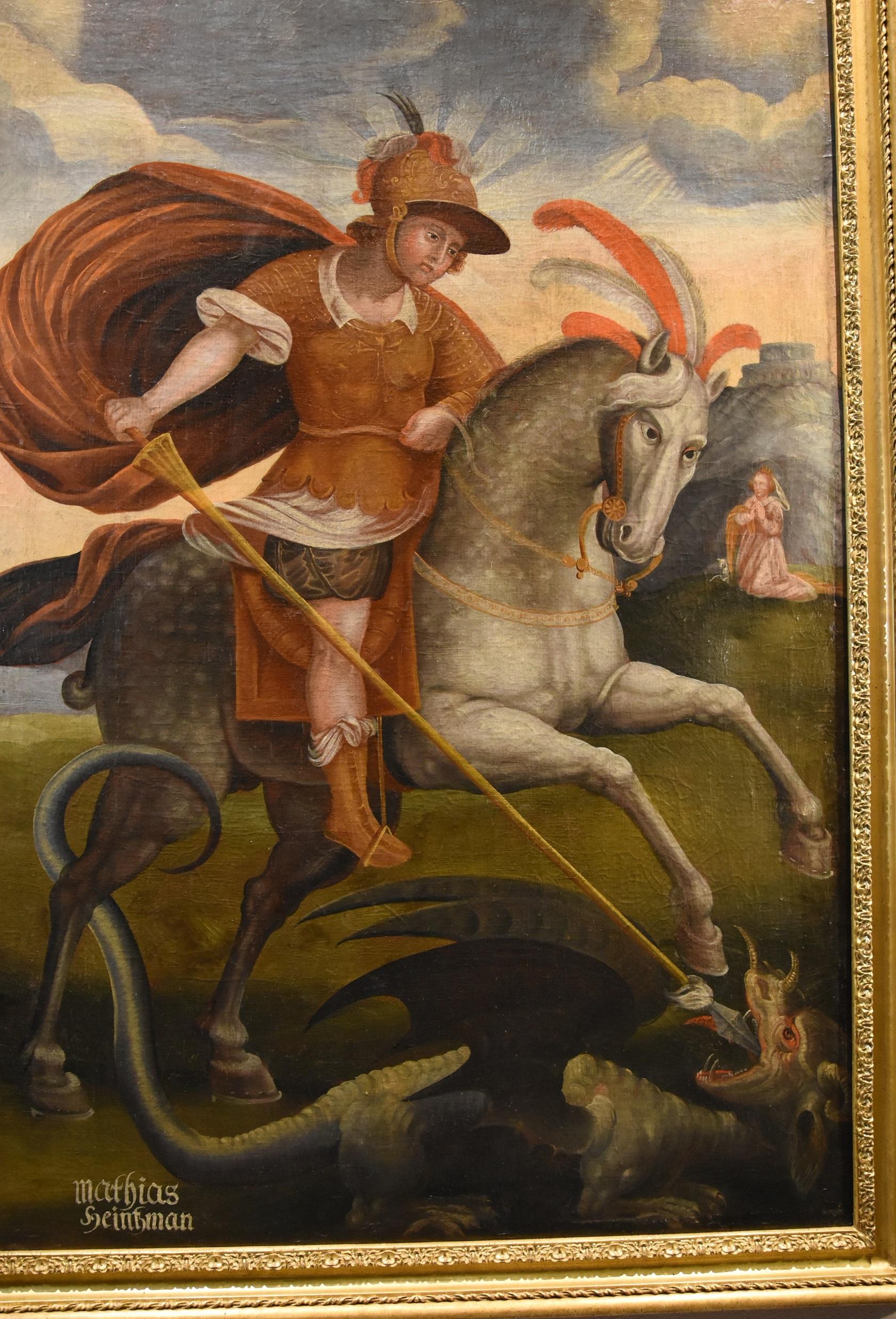 Saint George Dragon Alpine Painter 17th Century Paint Oil on canvas Old master 6