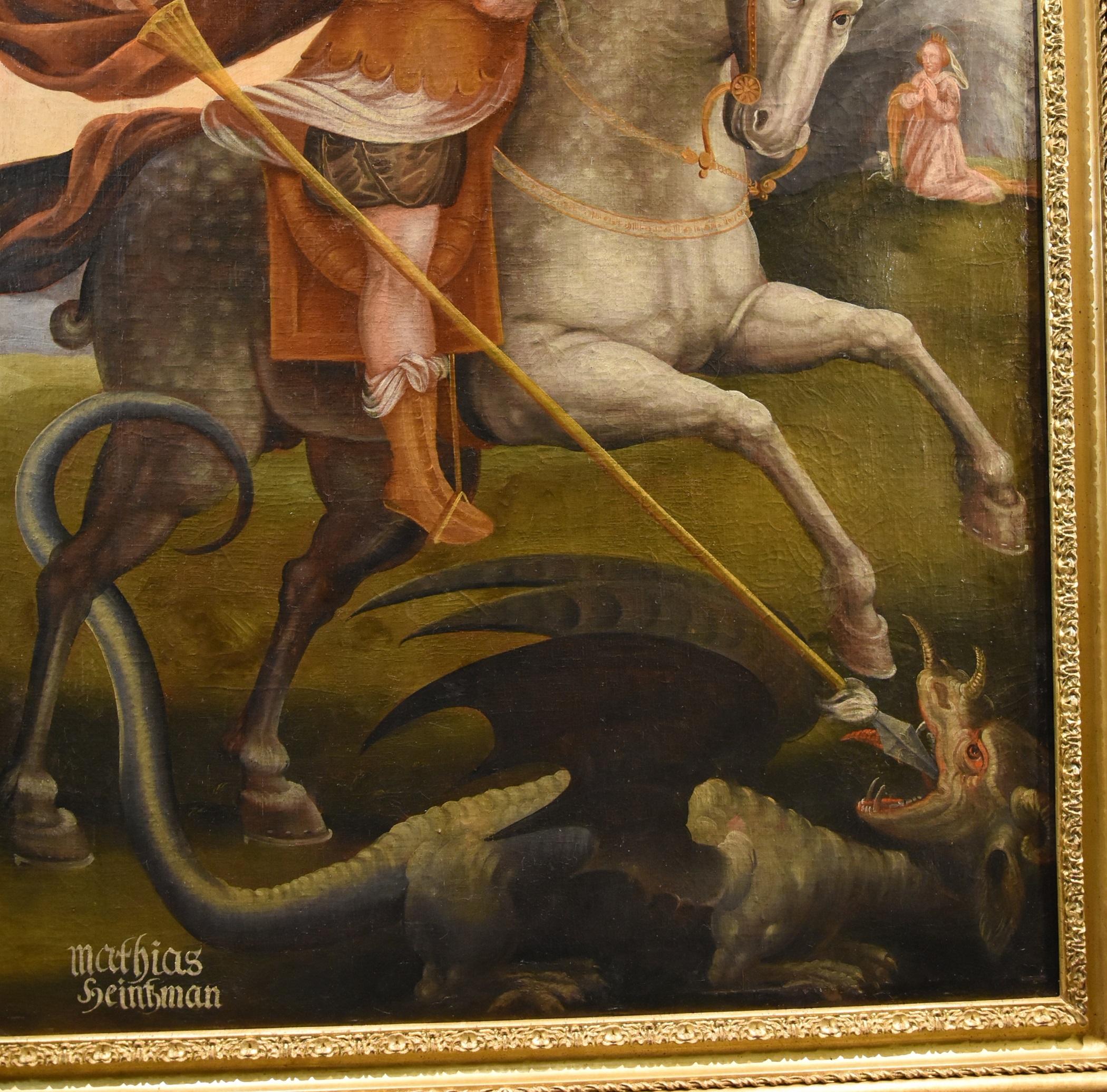 Saint George Dragon Alpine Painter 17th Century Paint Oil on canvas Old master 7
