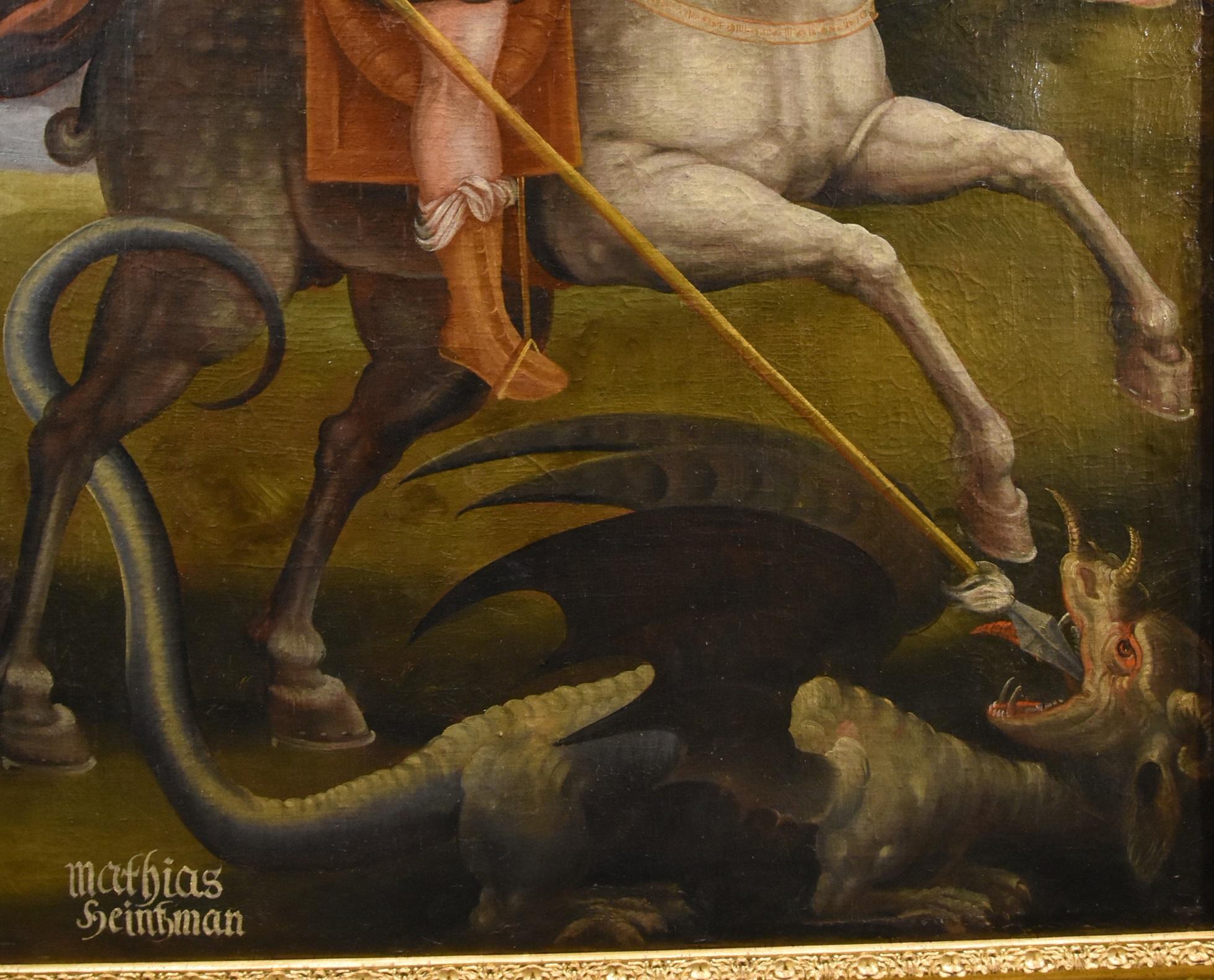 Saint George Dragon Alpine Painter 17th Century Paint Oil on canvas Old master 8