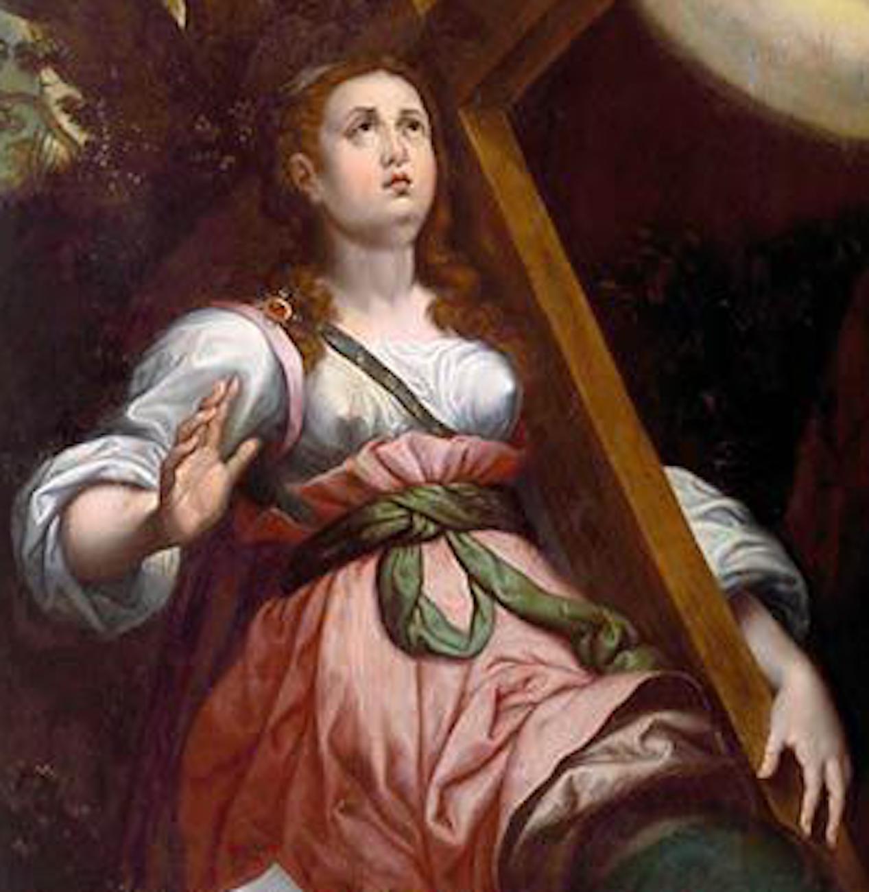 Saint Helena with the Cross - Oil on Canvas - Late 16th Century - Black Figurative Painting by Unknown