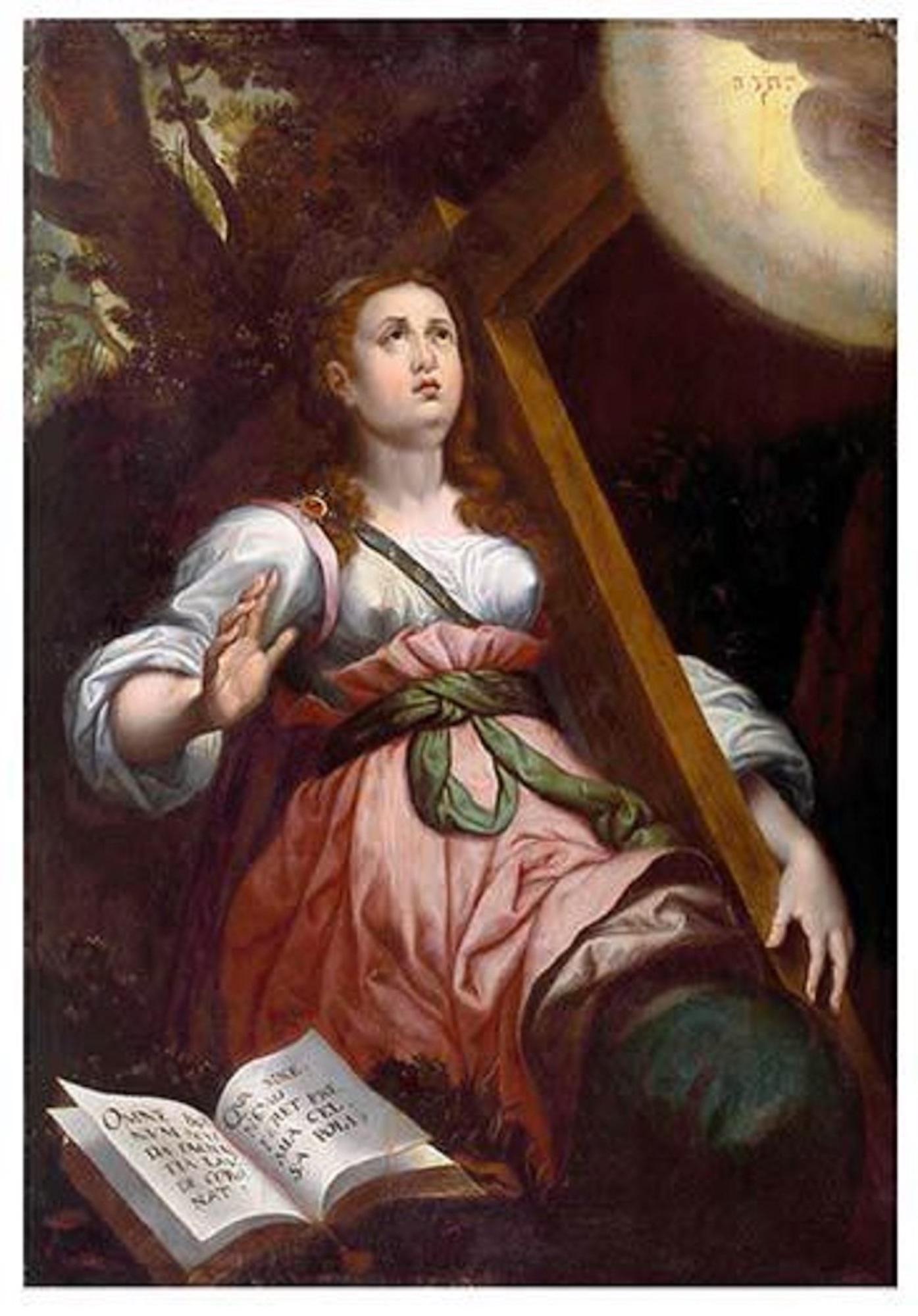 Unknown Figurative Painting - Saint Helena with the Cross - Oil on Canvas - Late 16th Century